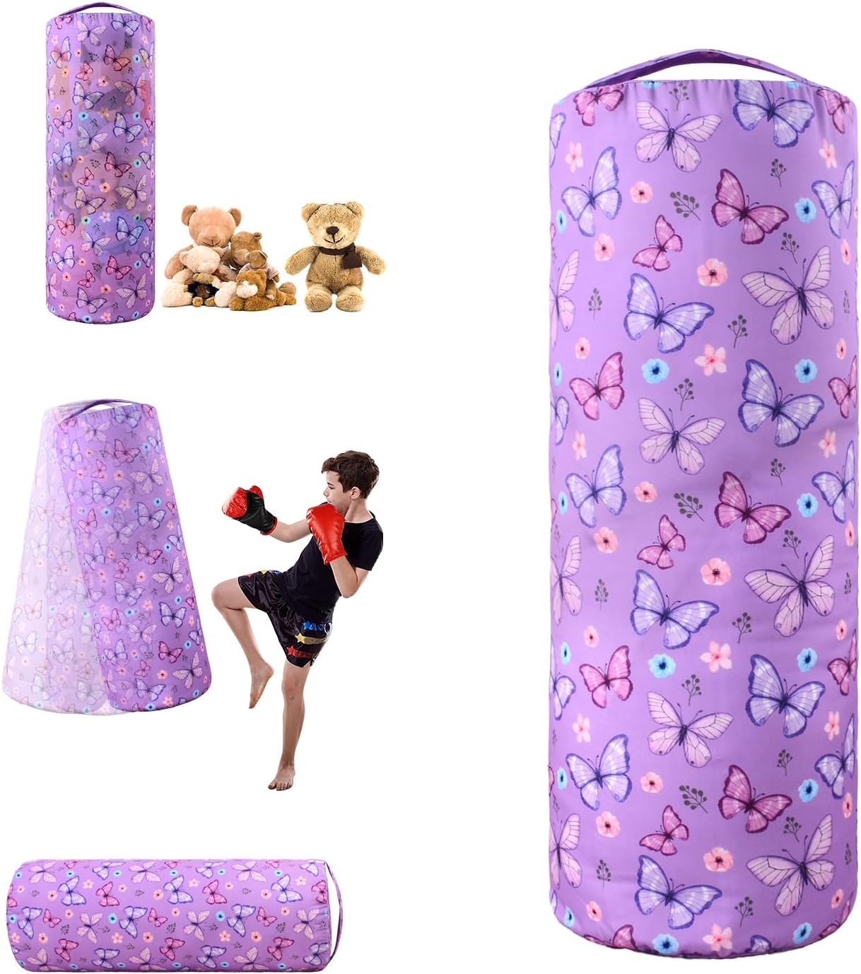 JISEN Stuffed Animal Storage Bean Bag Cover for Kids Purple Butterfly