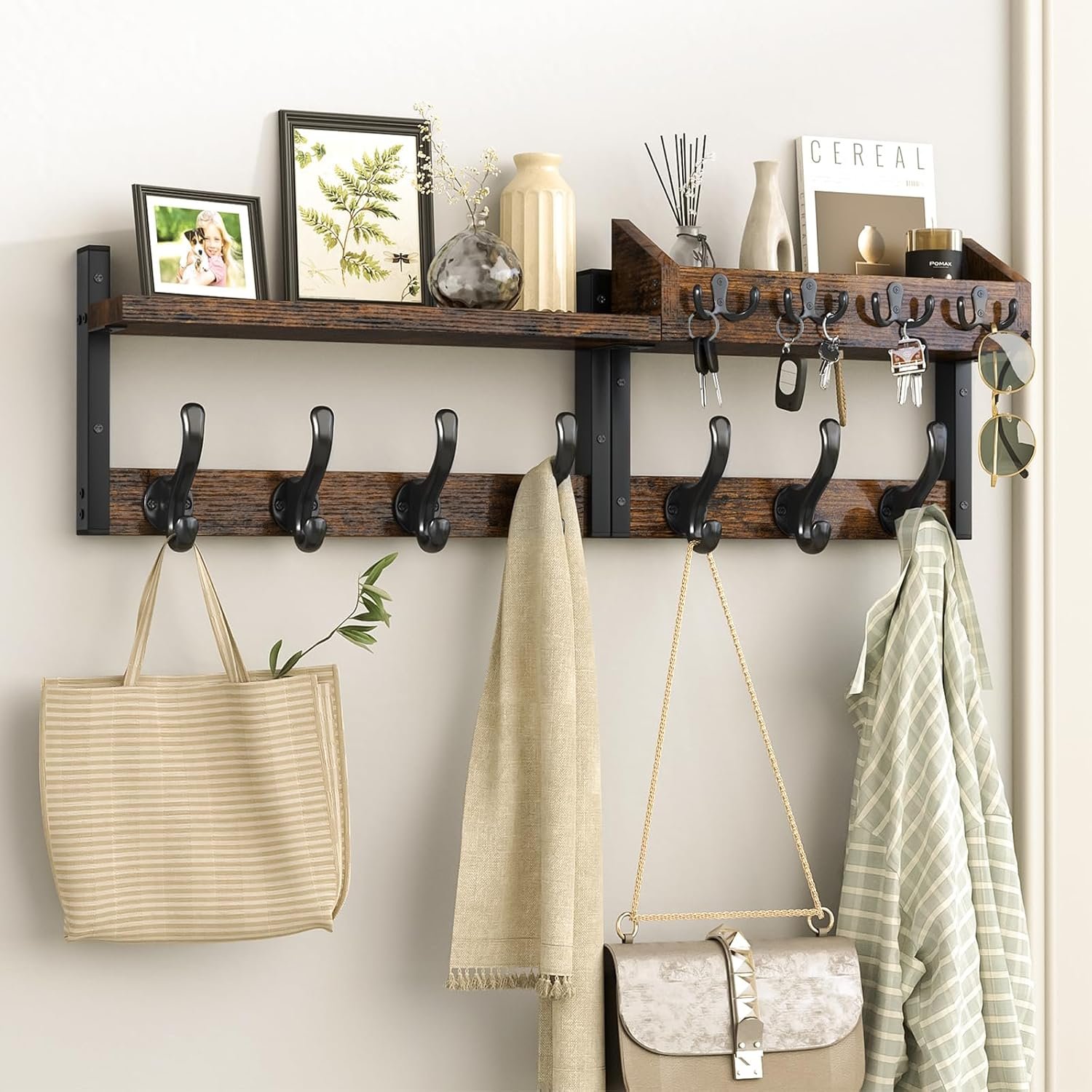 Evermagin 29″ Coat Rack Wall Mount with Shelf for Entryway, Rustic Brown