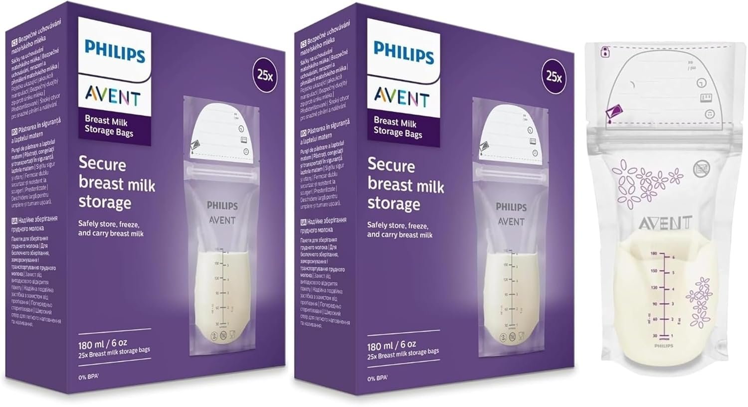 Philips Avent Breast Milk Storage Bags, 6 oz, 50-Pack