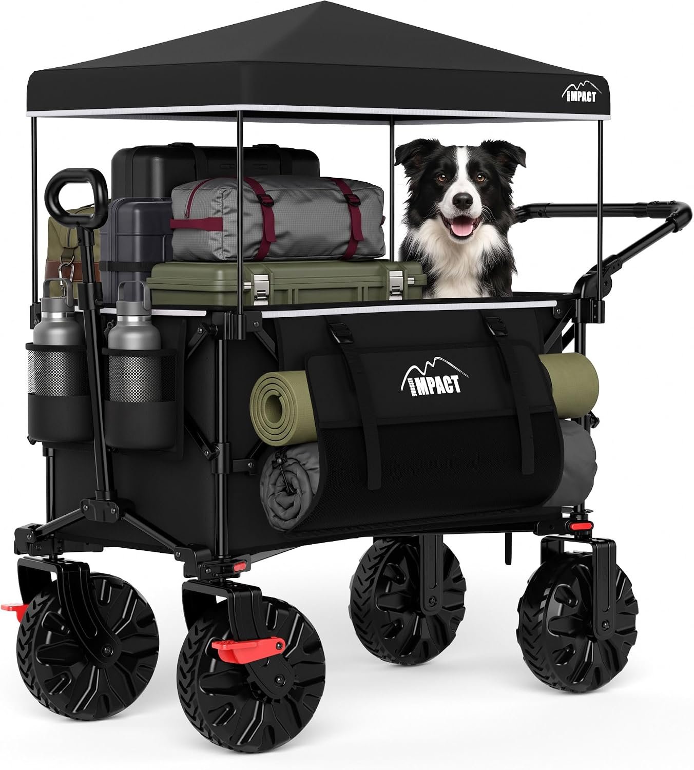 Foldable Push Wagon with Canopy, 200L Portable Folding Utility Pull Cart