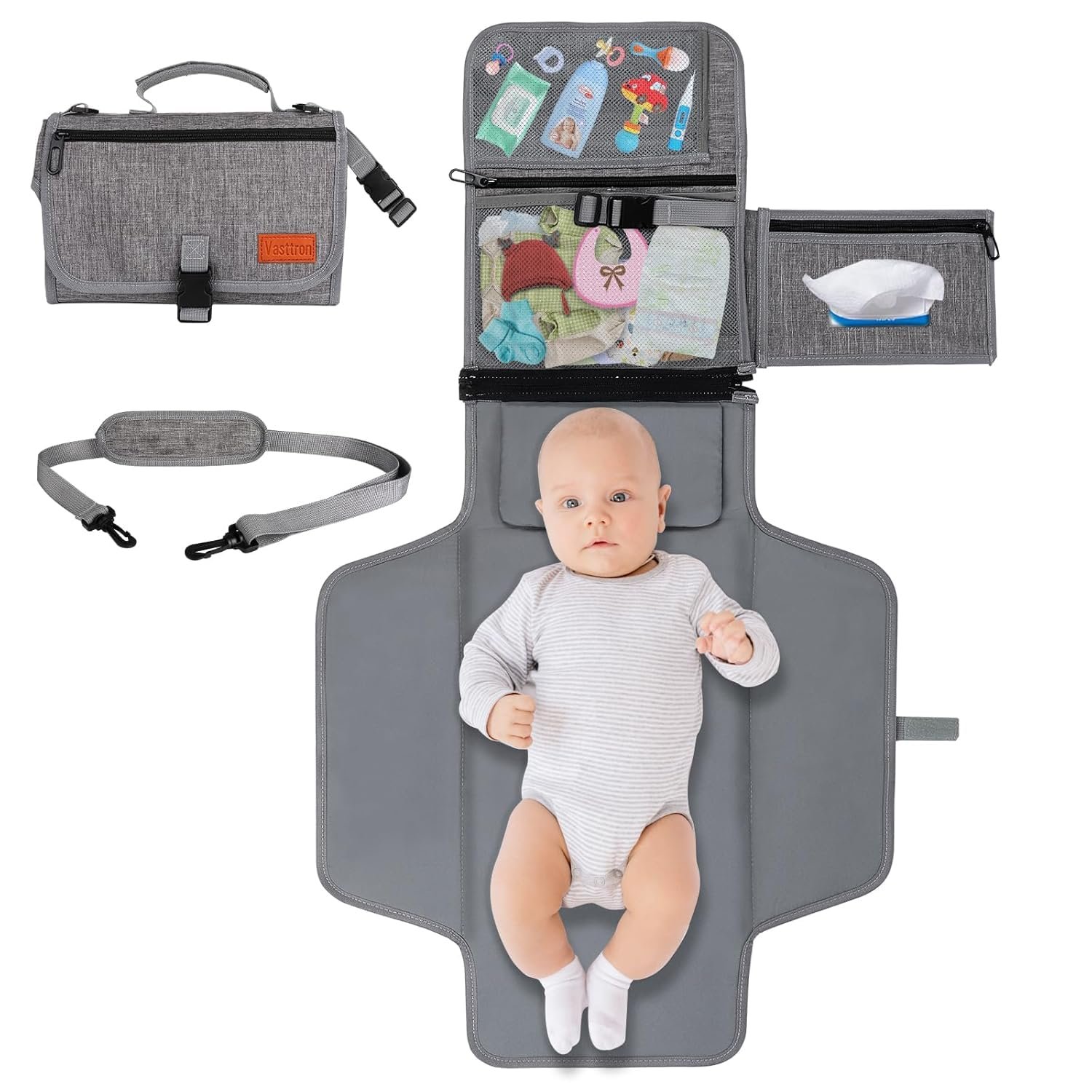Portable Diaper Changing Pad Waterproof Travel Baby Changer Gray