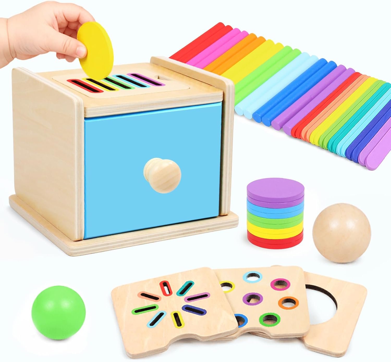 4-in-1 Montessori Coin Box, Wooden Montessori Toys for 1+ Year Old