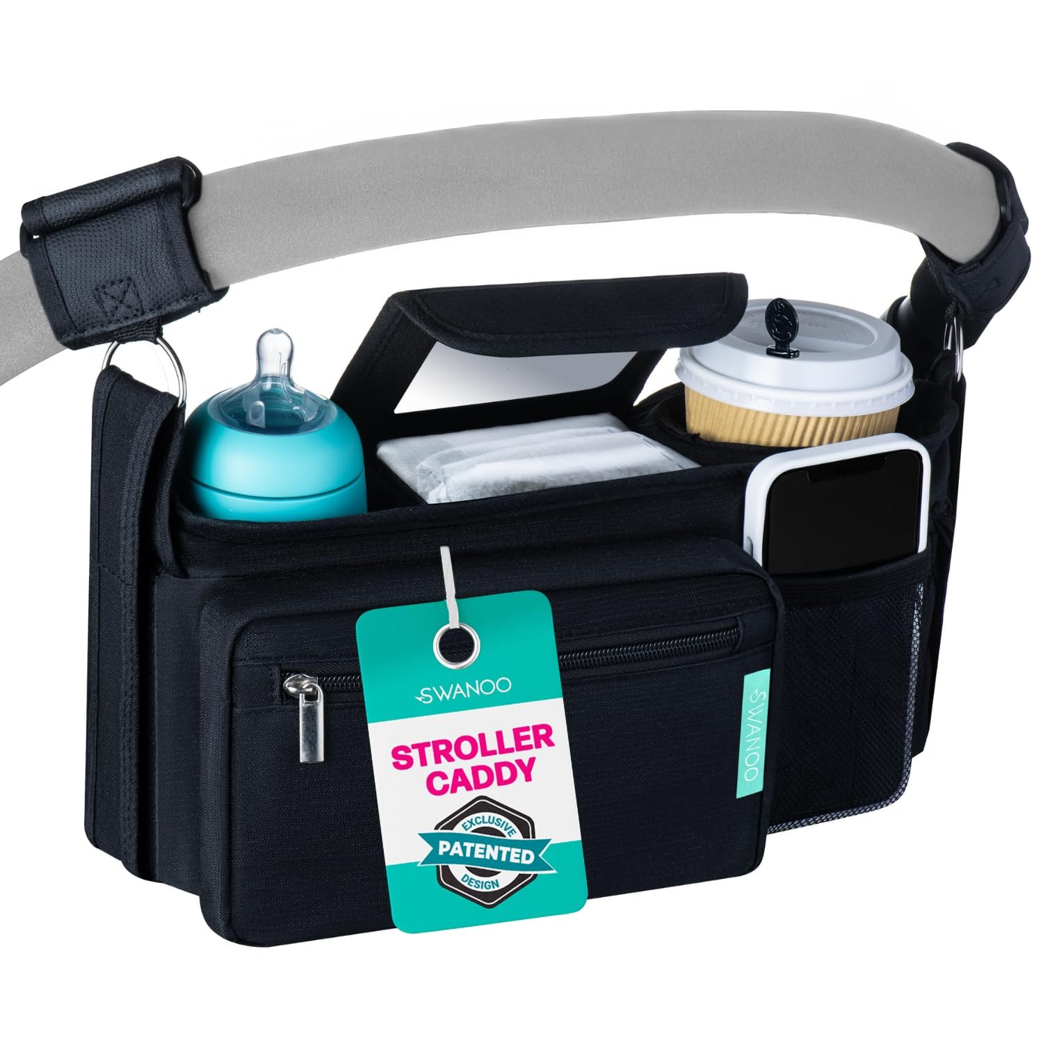 Swanoo Stroller Organizer, 40 oz Tumbler Holder, Patented Non-Slip Straps