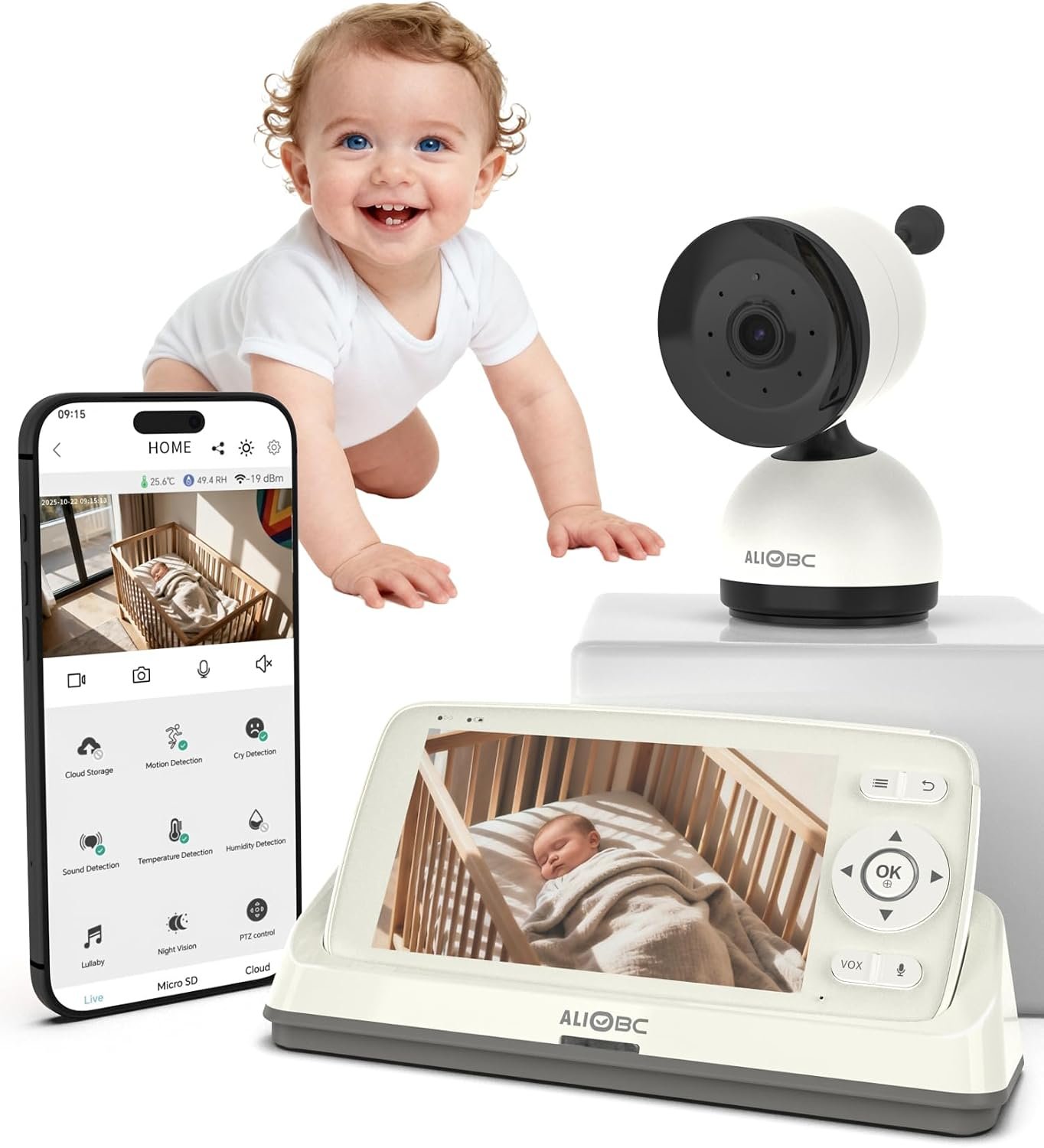 ALIOBC Baby Monitor with Camera and Audio AI Smart Video Baby Camera