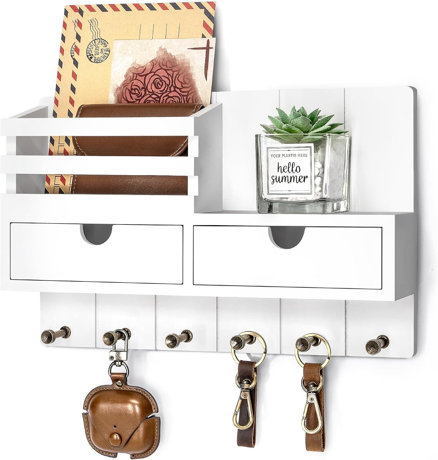 Rebee Vision Key Holder Wall Mount with 2 Drawers for Aesthetic Room, White
