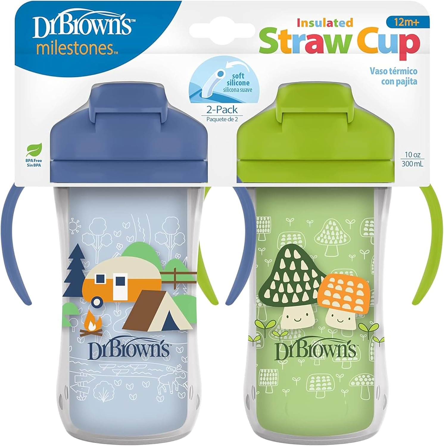 Dr. Brown’s Milestones Insulated Sippy Cup, Blue & Green, 2-Pack