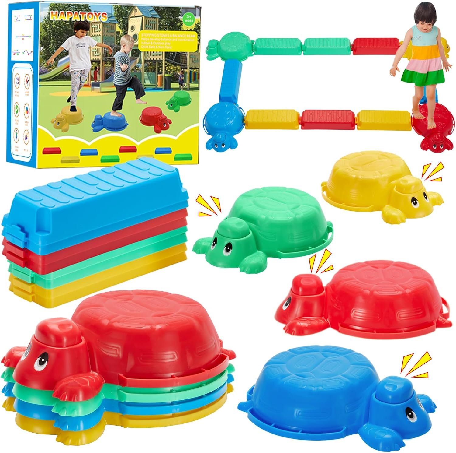 Balance Beams Stepping Stones For Kids – 12 Piece Turtle Jumping Stepping Stones Balance Beams, Toddler Indoor or Outdoor Play Obstacle Course, Stocking Stuffers for Active Kid Ages 2 3 4 5 6 Year Old