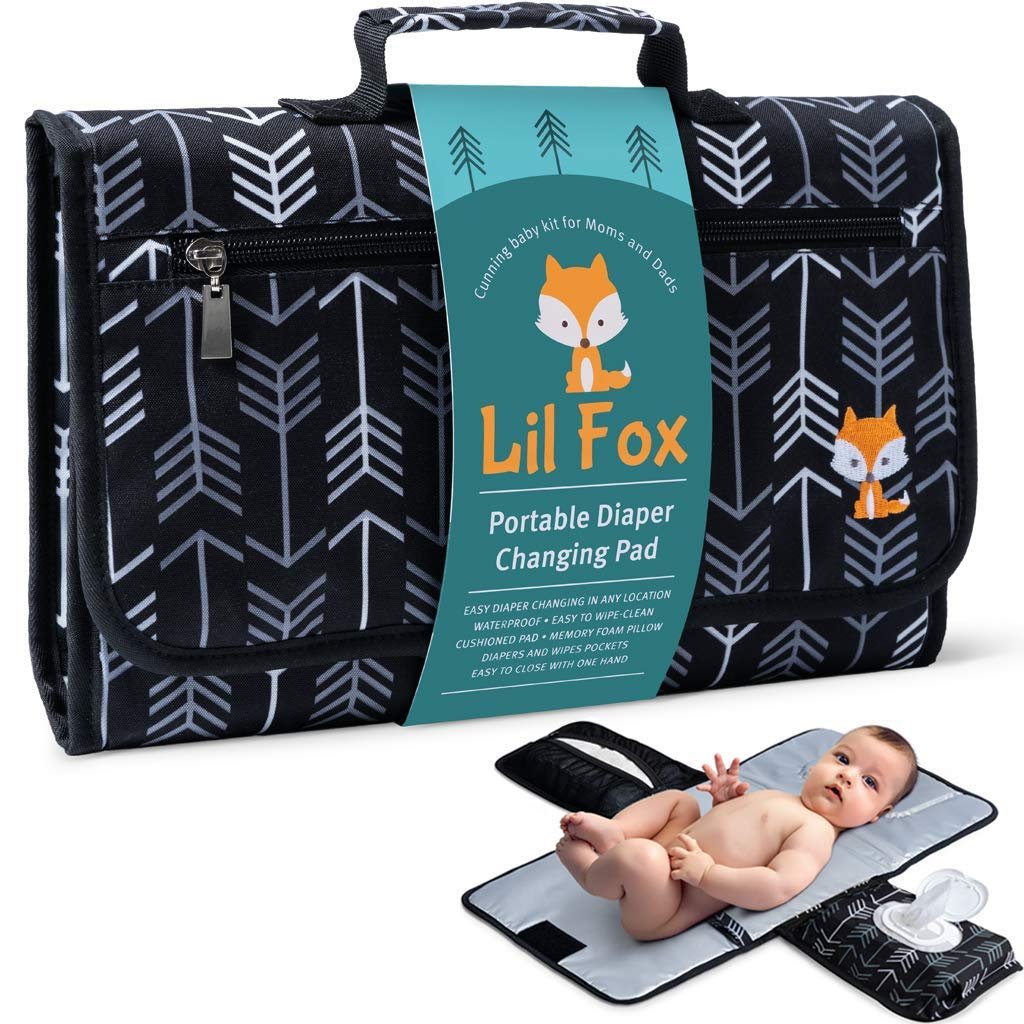 Lil Fox Portable Diaper Changing Pad – One-Hand Design – Grey Arrows