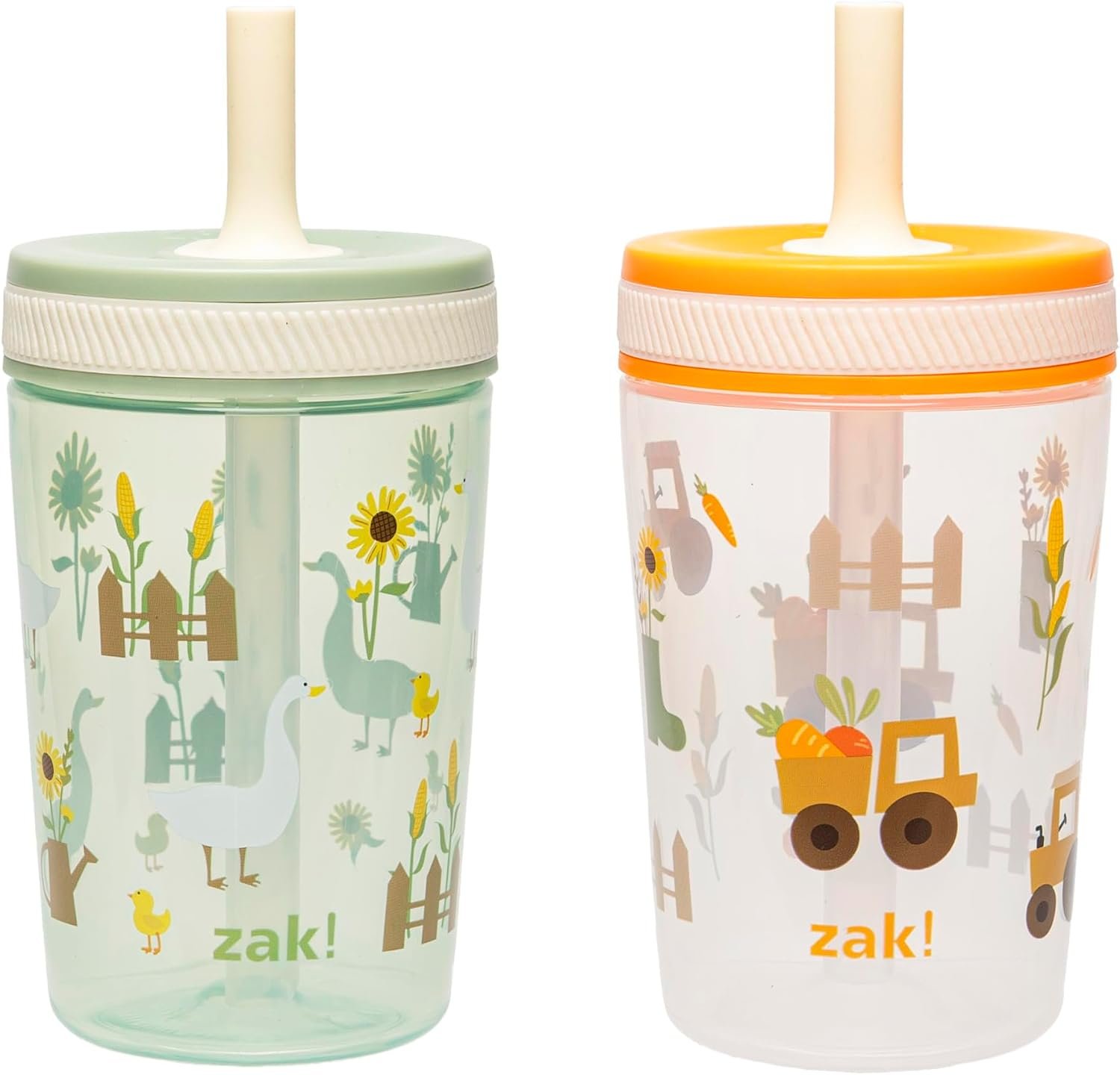 Zak Designs Kelso Toddler Cups For Travel or At Home, 15oz 2-Pack Durable Plastic Sippy Cups With Leak-Proof Design is Perfect For Kids (Silly Goose, Harvest)