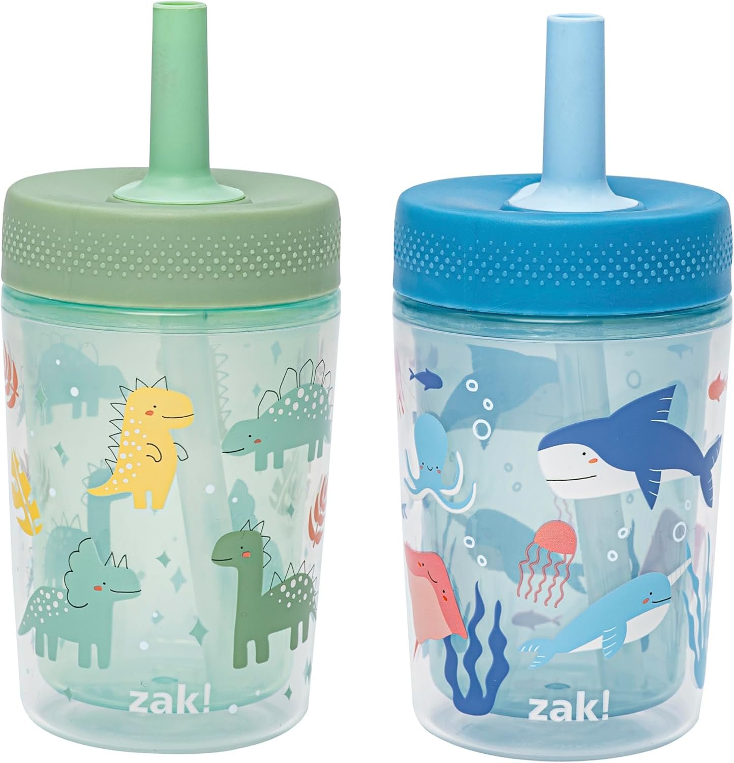 Zak Designs Dino and Bubble Bay Capri 9oz Leak-Proof Toddler Cups, 2-Pack