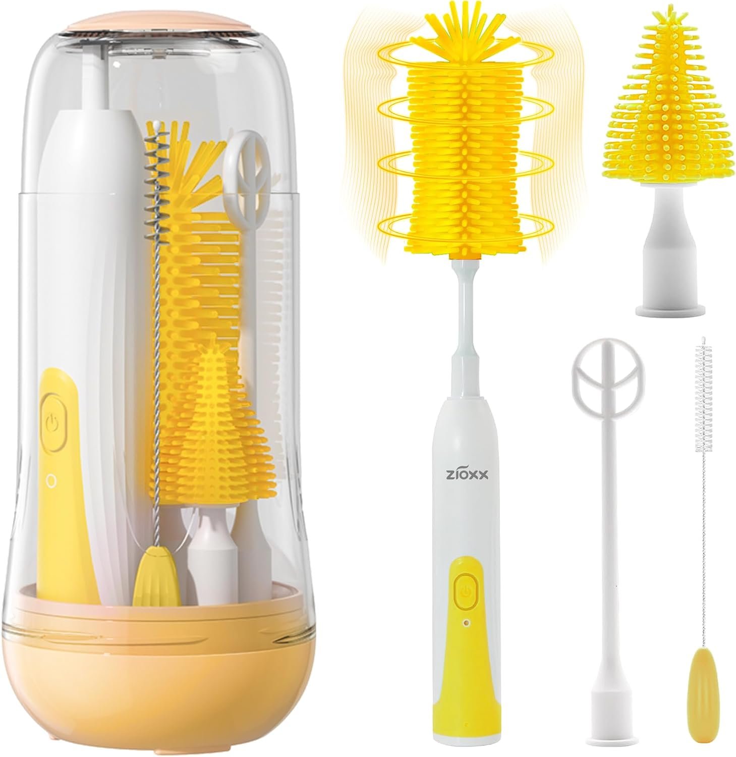 Electric Bottle Brush Cleaner, Portable Electric Baby Bottle Brush Cleaner for Travel, Rechargable Travel Bottle Cleaner Kit with Nipple & Straw Brush, Perfect Mom Essentials After Birth Gift, Yellow