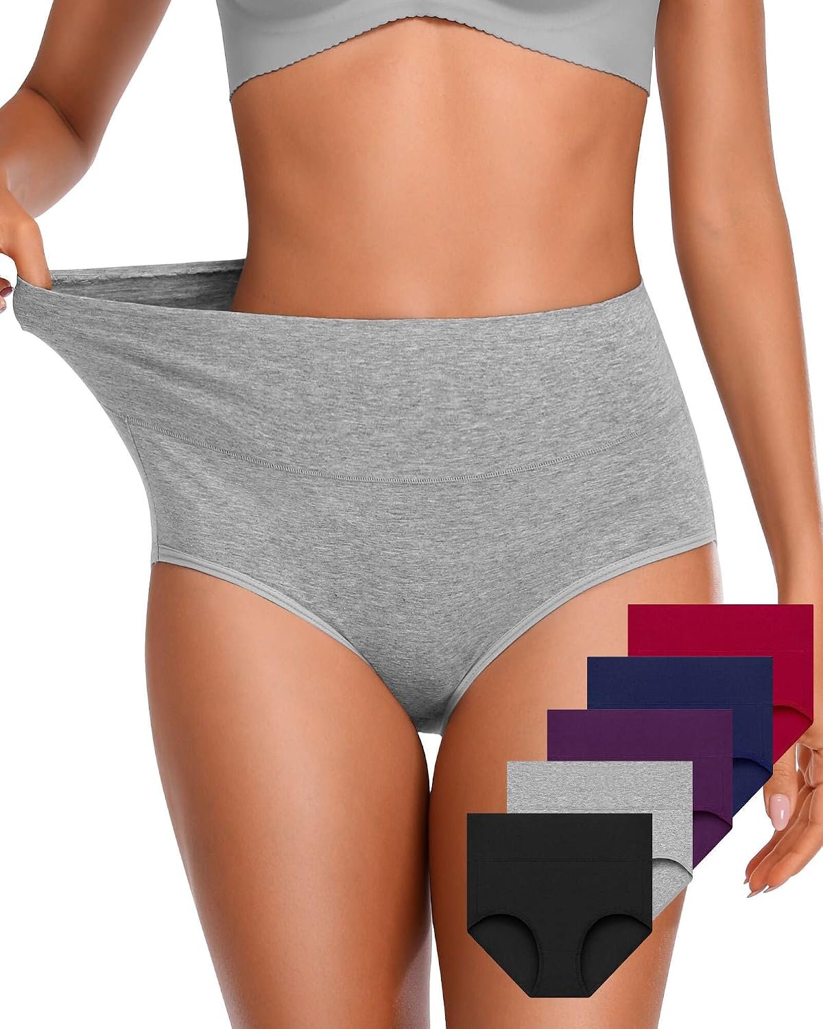 OUENZ Womens Underwear Cotton High Waisted Panties Full Coverage Postpartum Briefs Soft Stretch Ladies Underpants Multi Pack
