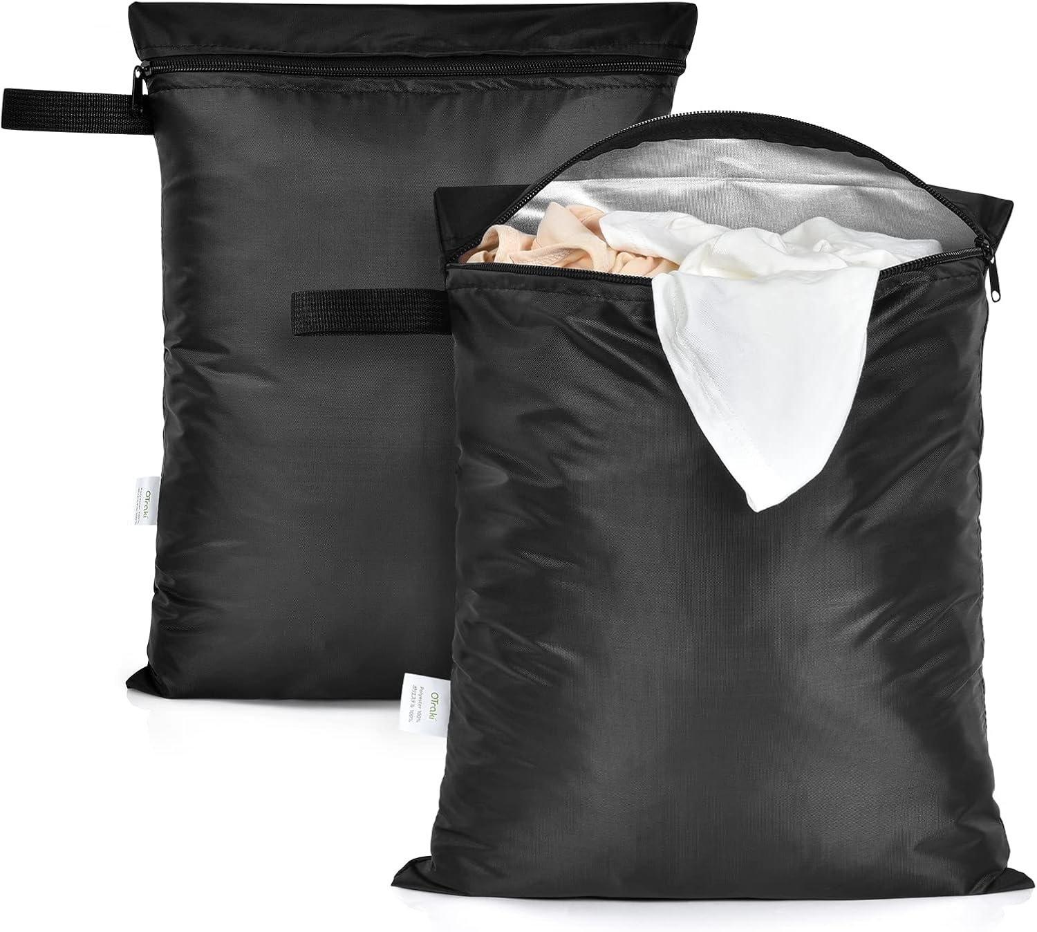OTraki 12×16 inch Wet Bag 2Pcs Waterproof Swim Bag for Wet Clothes Small Swimsuit Dirty Clothes Laundry Bag Travel Machine Washable for Gym Beach Pool Drying Do Not Exceed 176℉ Black