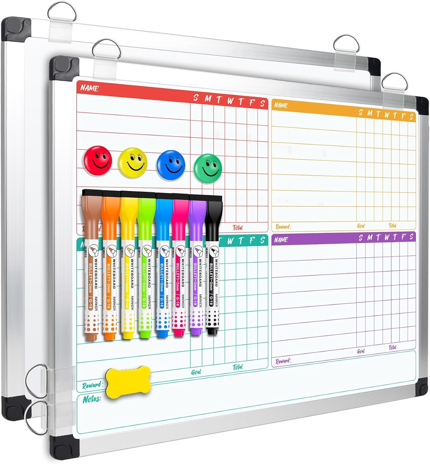 EAONE 16 x 12.6 in Magnetic Dry Erase Chore Chart & Whiteboard for Multiple Kids/Teens/Adults, Double Sided Chore Board Weekly Calendar for Wall, Aluminum Frame, 8 Markers, 4 Magnetic Pins, 1 Eraser