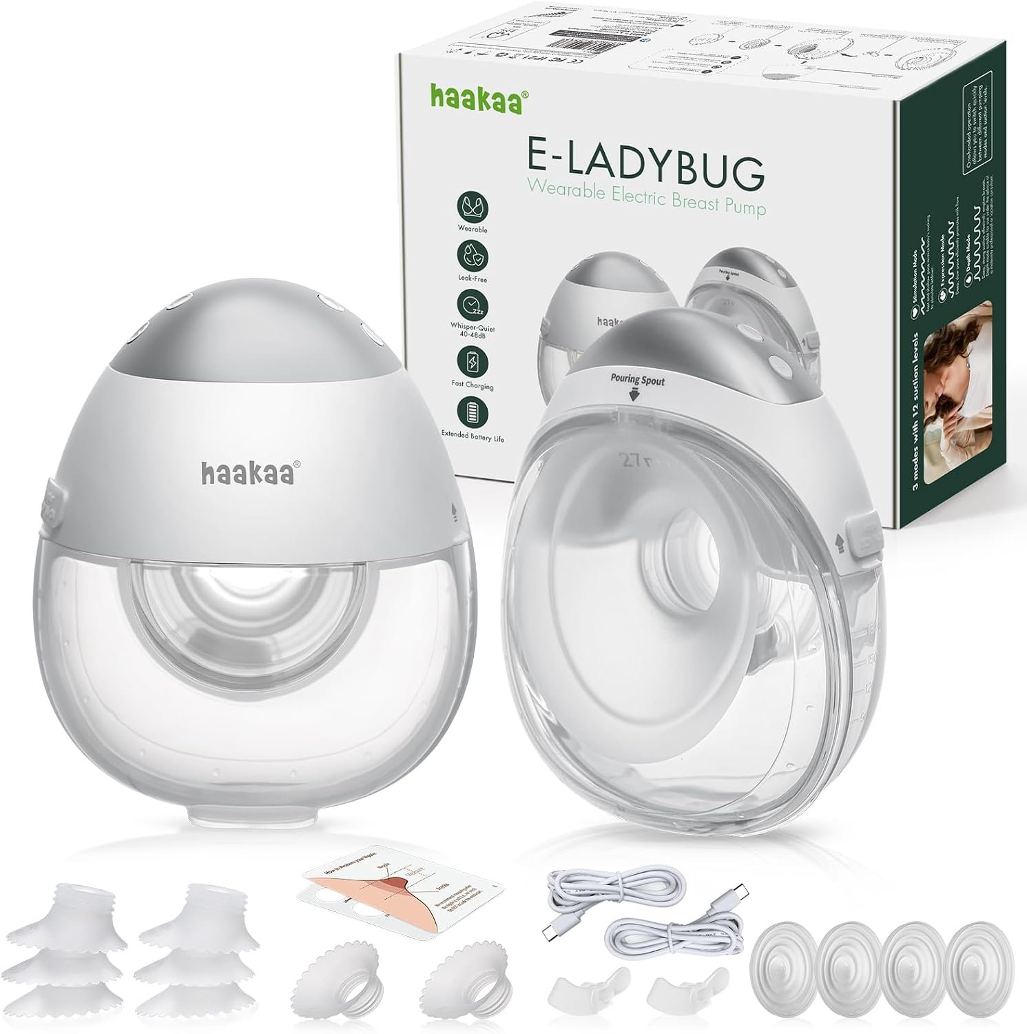 haakaa E-Ladybug Wearable Electric Breast Pump Ultra-Slim 6oz 2-Pack