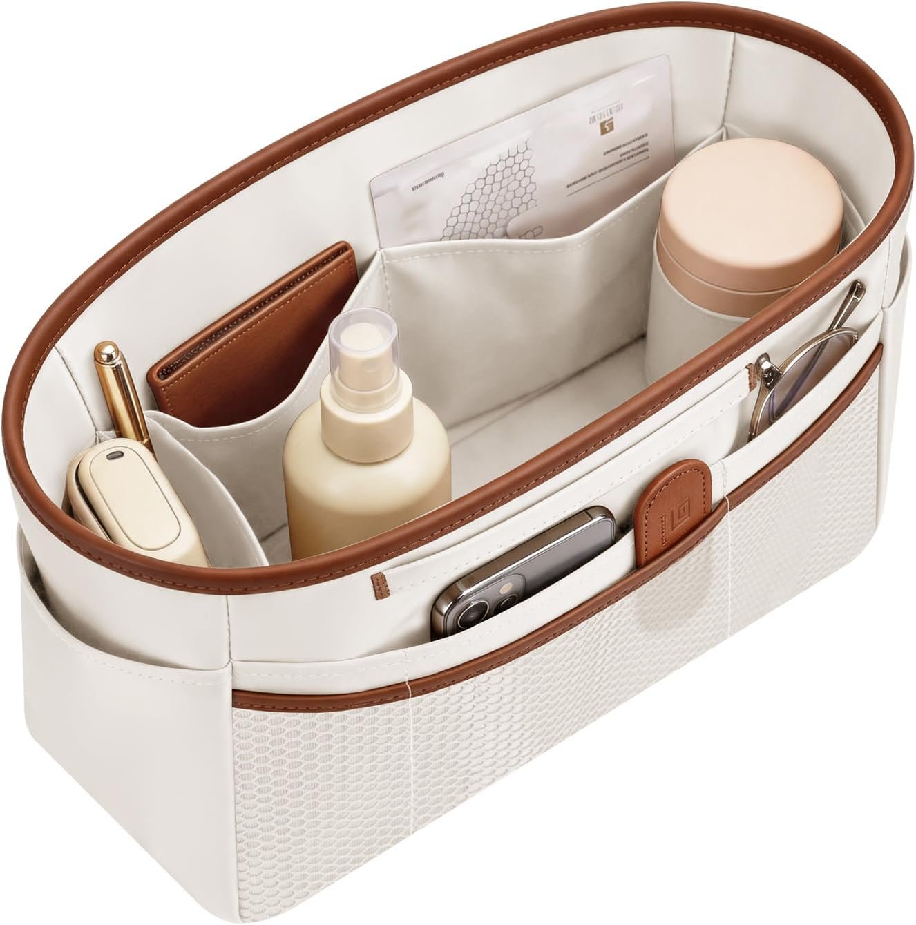 GIVLEFLY Purse Organizer Insert for Tote Bag, 12.99 Inch Satin Bag Organizer, Multi Pocket Handbag Organizer for Everyday Totes