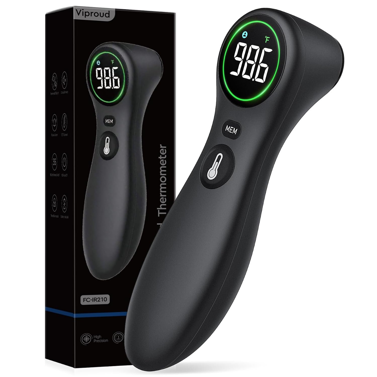 Viproud No-Touch Thermometer for Kids and Adults, 1-Second Reading (Black)