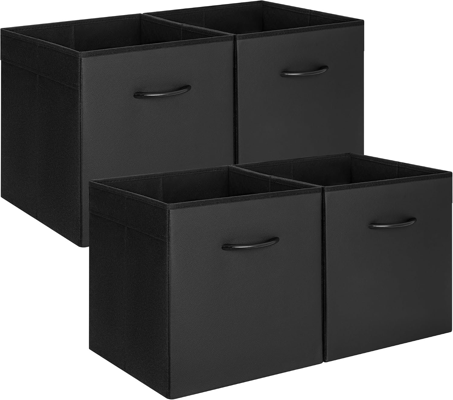 StorageWorks 13in Black Storage Cubes, Leather Cube Organizer Bins, 4-Pack
