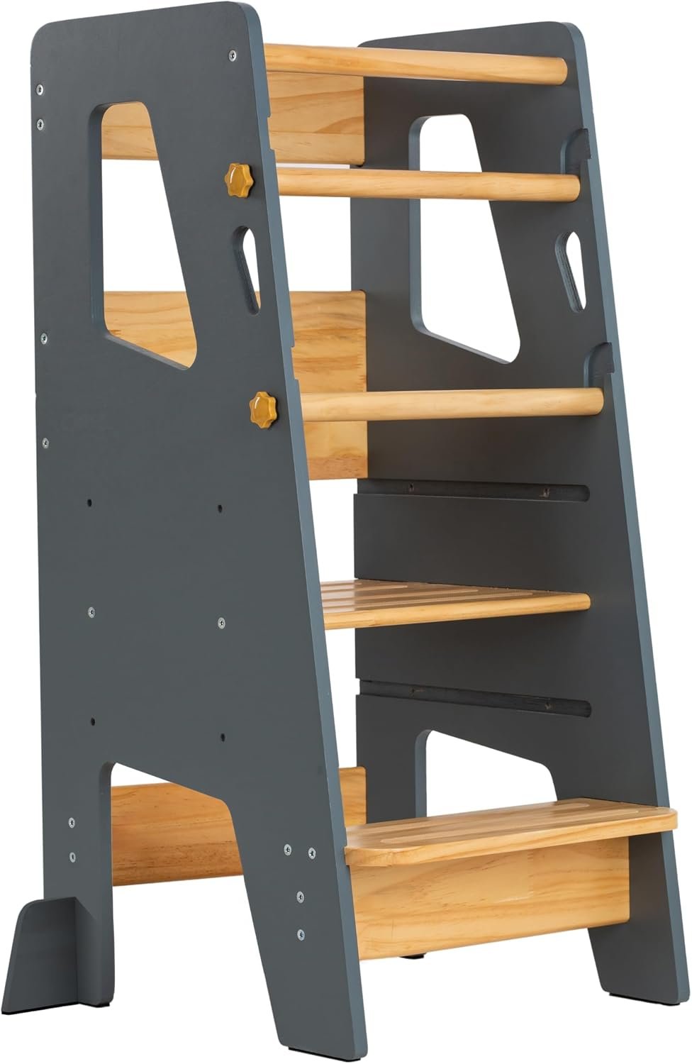 Toddler Standing Tower with 3 Safety Bars – Kitchen Stool Helper – Gray