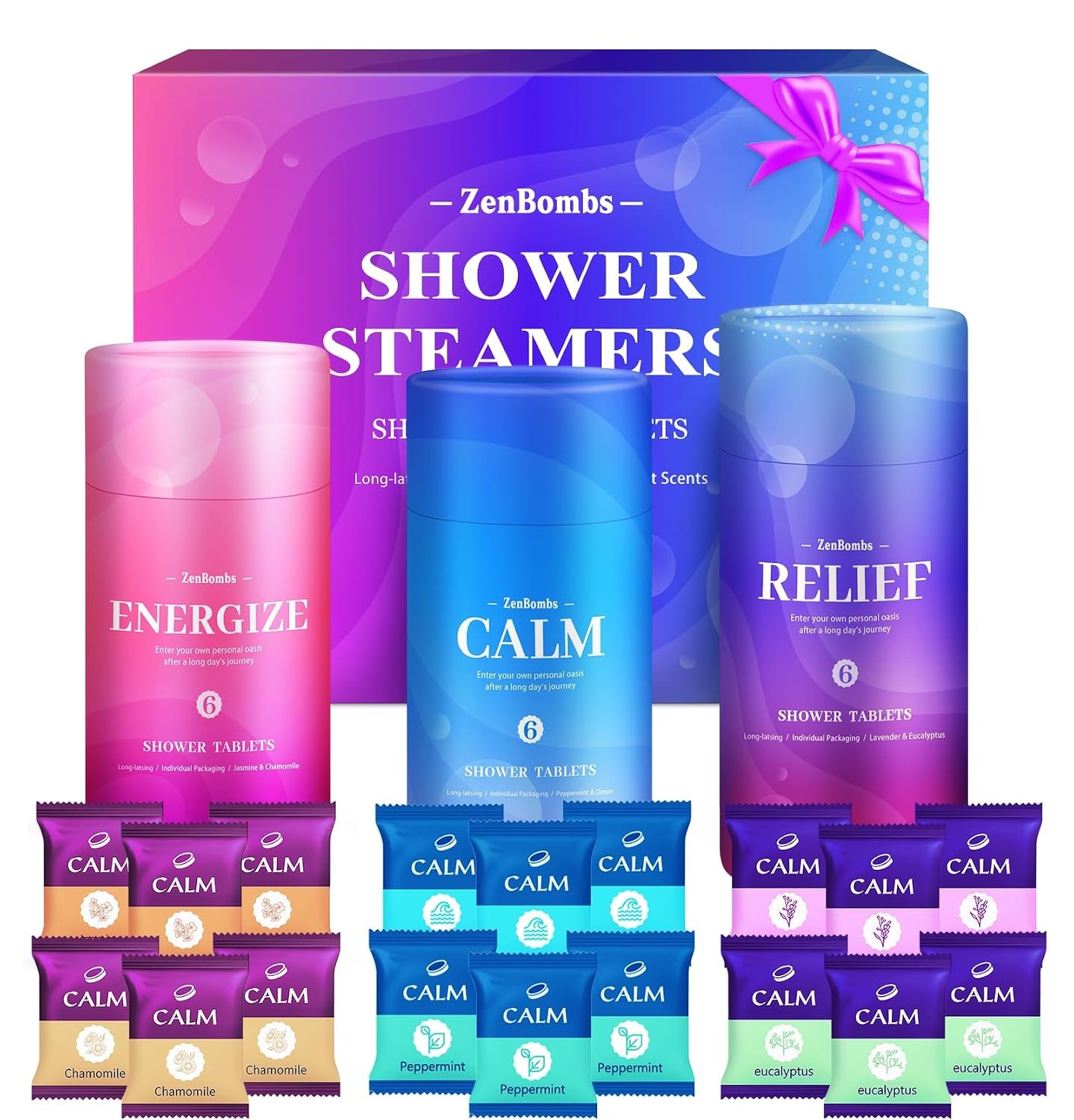 Shower Steamers, 18 Pack Shower Bombs with 6 Organic & Natural Fragrance
