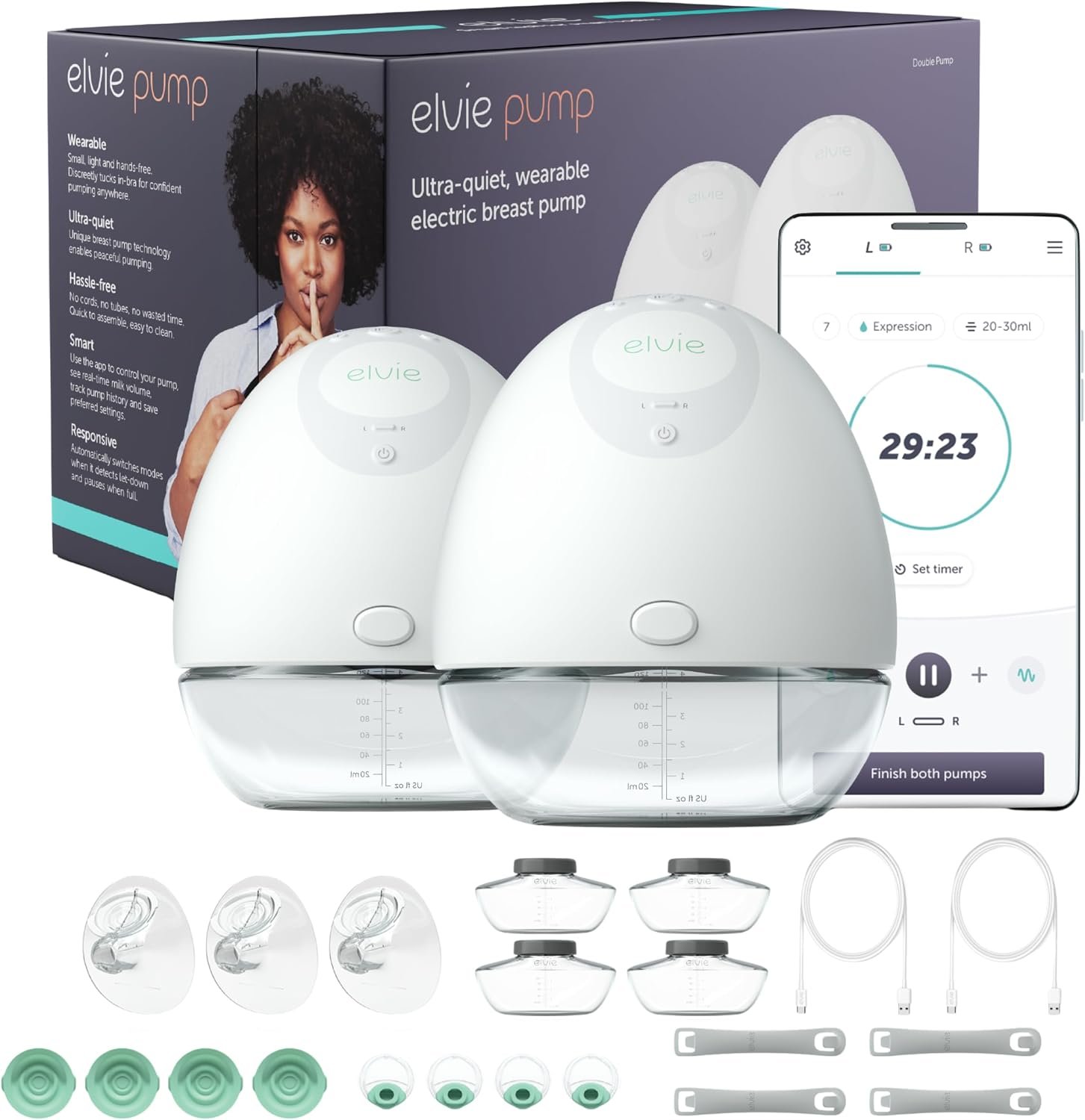 Elvie – Double, Wearable Breast Pump w/App – The Smallest & Quietest – Portable – Hands Free & Discreet – Automated with Four Personalized Settings