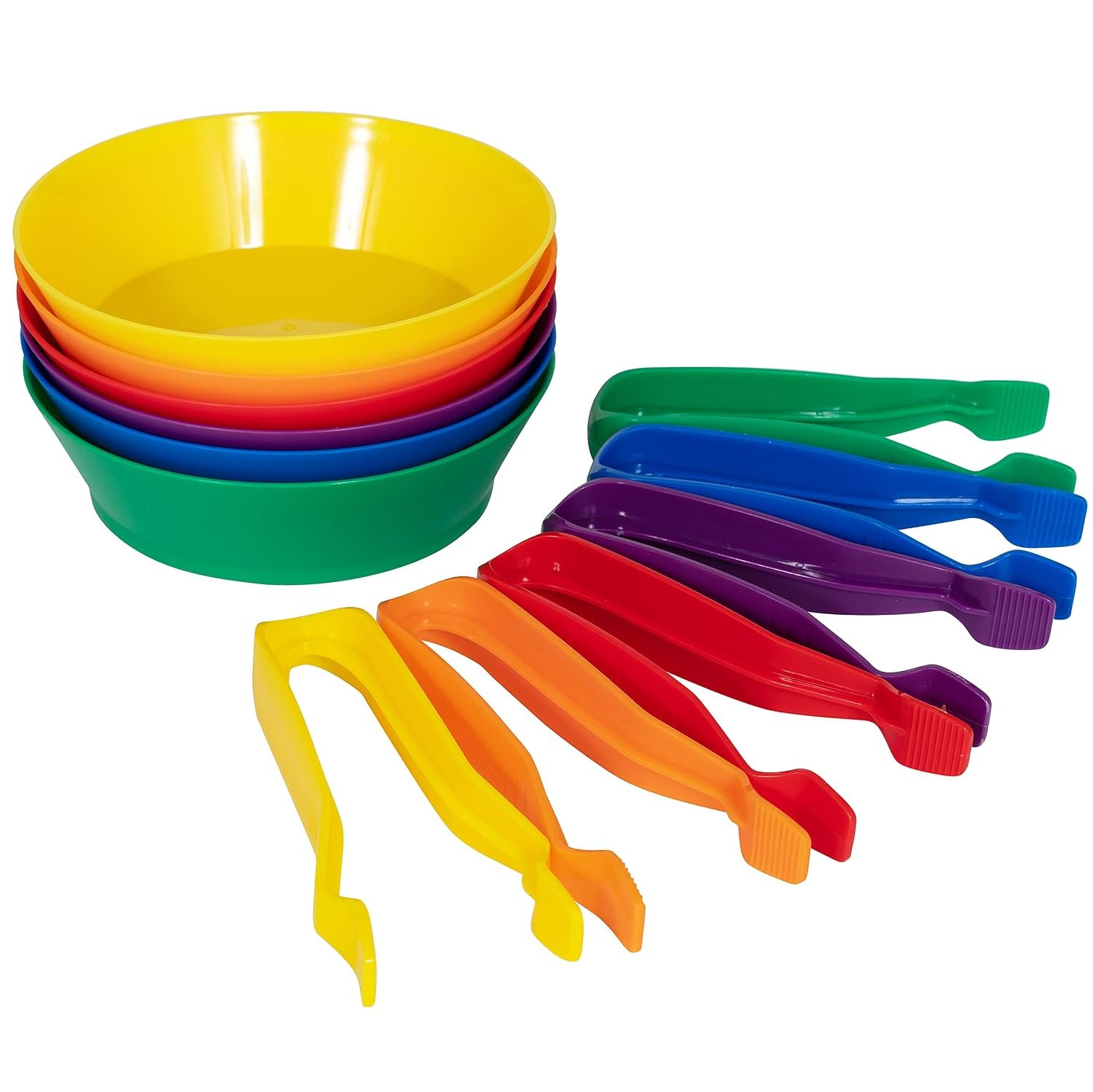 edxeducation Sorting Bowls & Tweezers, Set of 12, 6 Colors