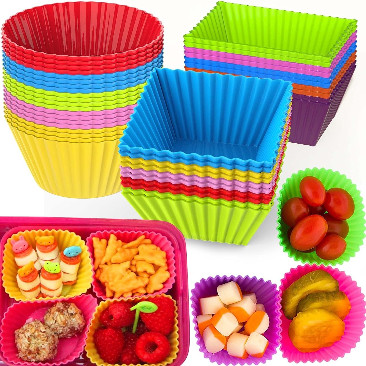 XANGNIER 40 Pcs Silicone Lunch Box Dividers,Reusable Lunch Bento Box Accessories for Kids,Lunchbox Supplies Accessories,Back to School Lunch Essentials,Silicone Cupcake Liners,Muffin Cups