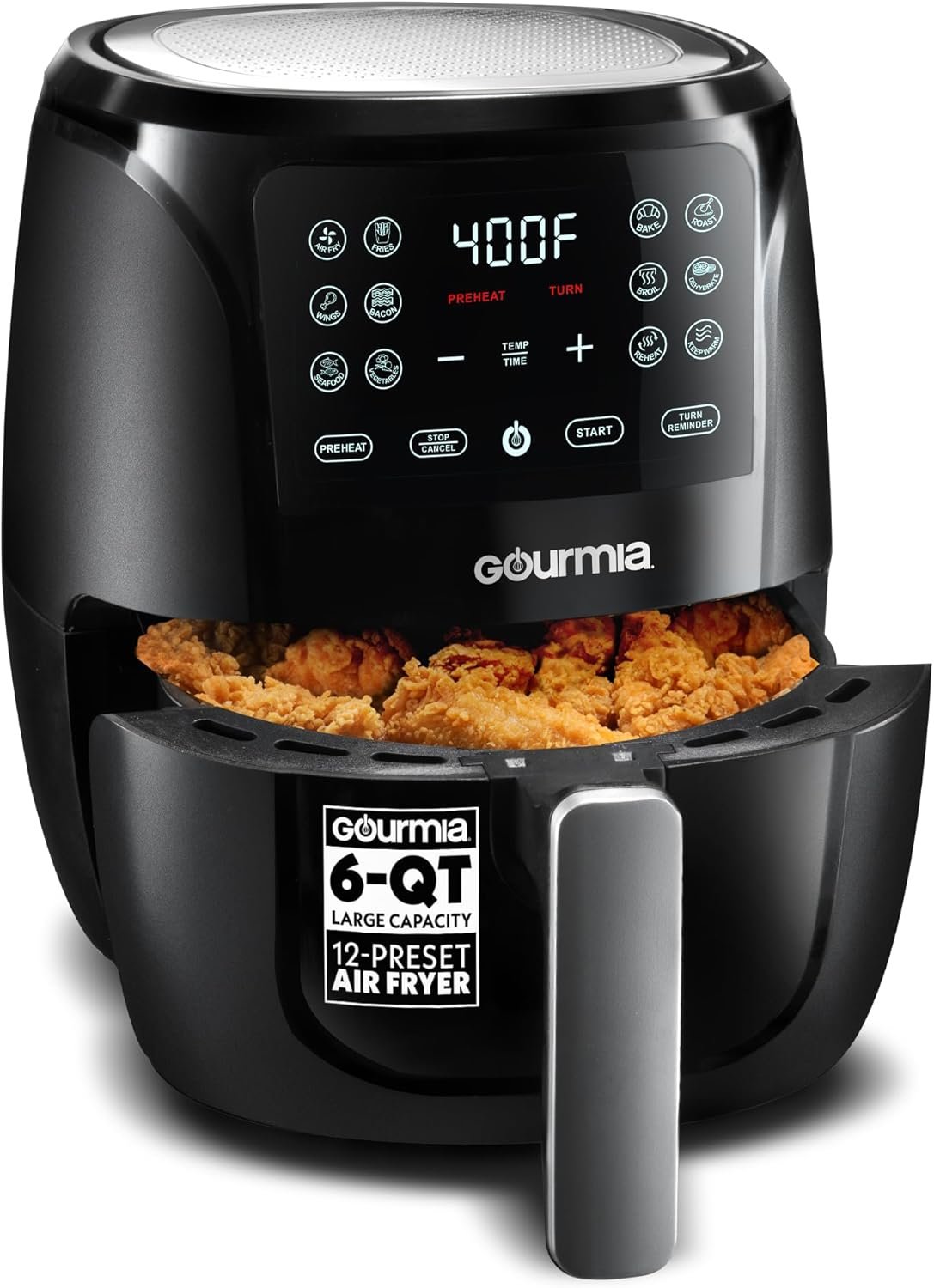 Gourmia Air Fryer – 6 Qt Basket Capacity, 12 Cooking Presets, Black