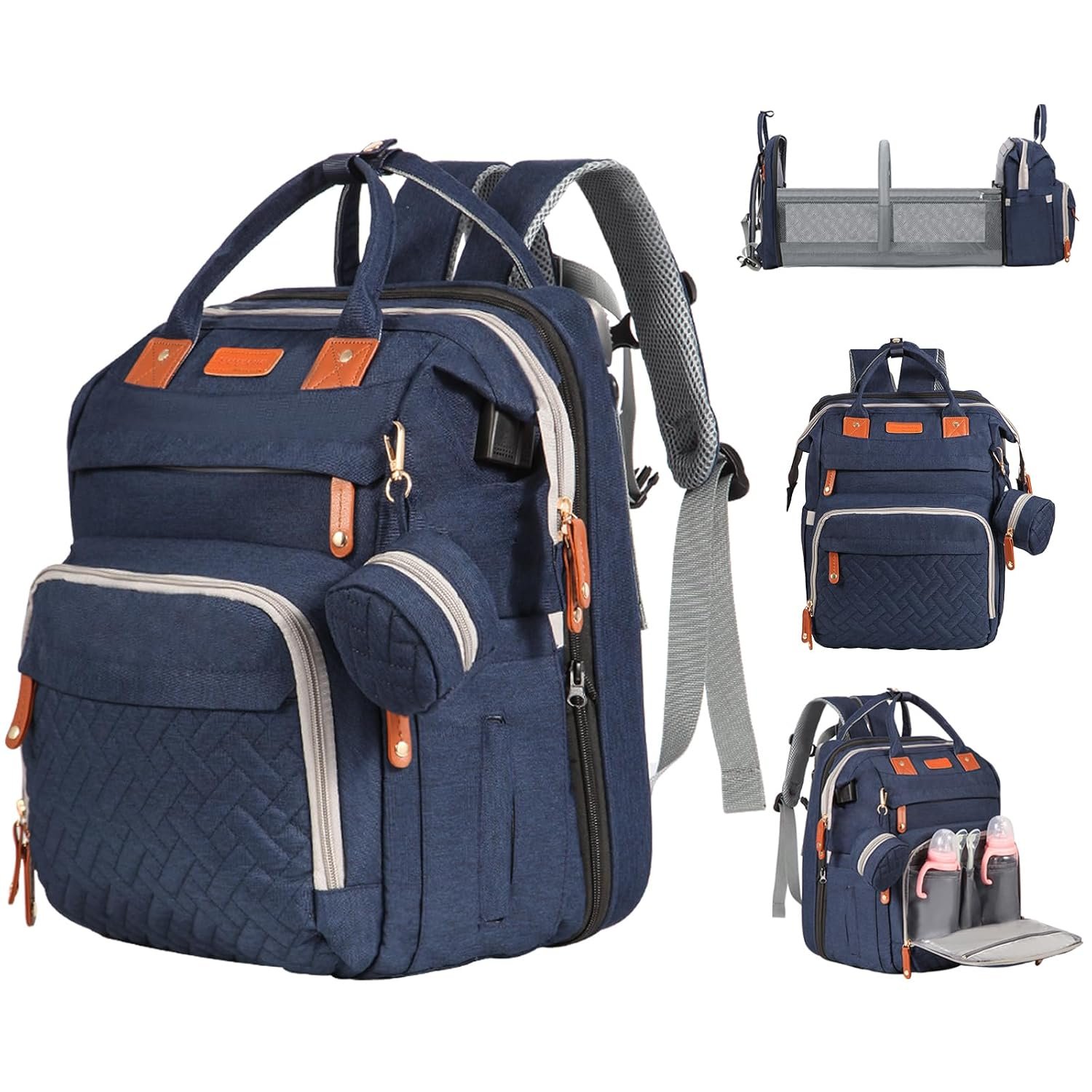 JOYCE Diaper Bag Backpack with Changing Station,Large Blue