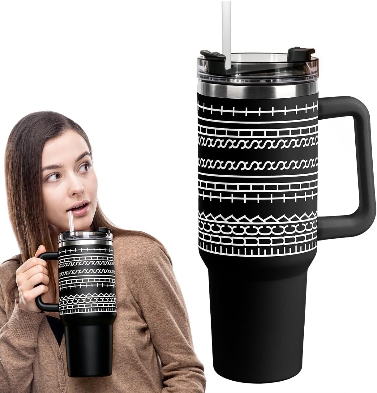 40oz Stainless Steel Insulated Tumbler With Lids And Straws, Travel Tumbler
