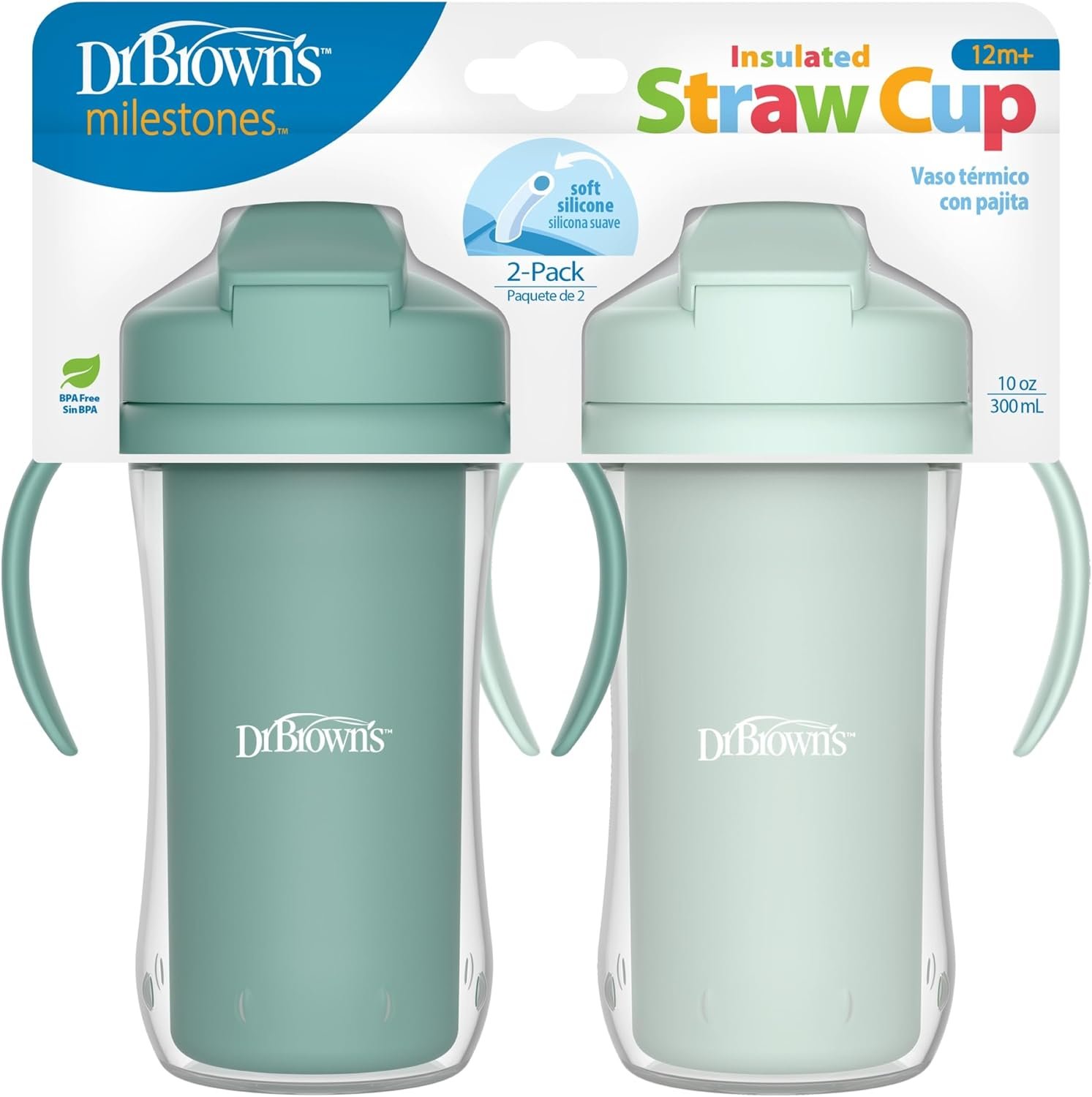 Dr. Brown’s Milestones Insulated Sippy Cup, Green, 2-Pack