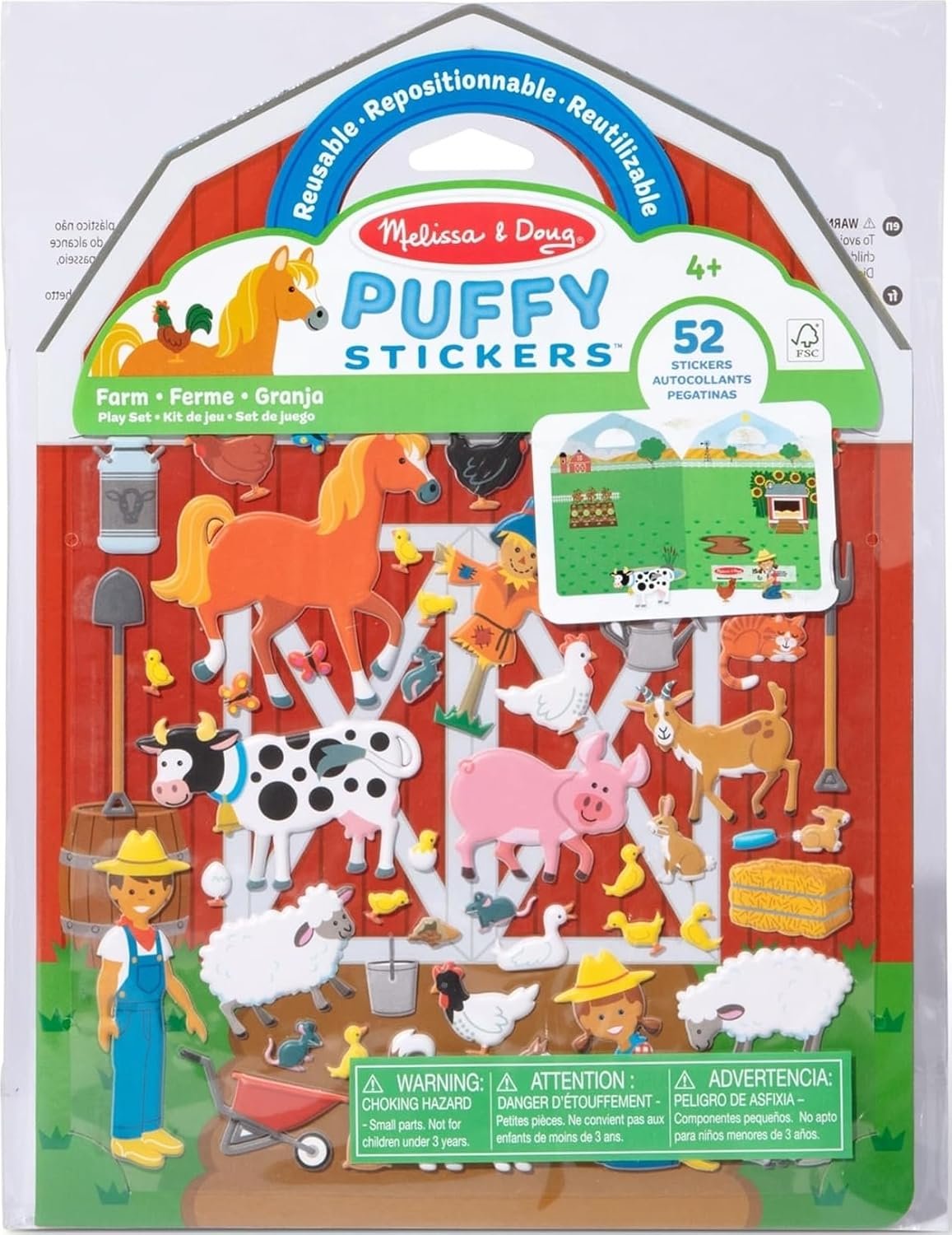Melissa & Doug Puffy Sticker Play Set – On The Farm, 52 Reusable Stickers with 2 Fold-Out Scenes, Restickable Animal Arts and Crafts Activity Book for Kids Ages 4+ – FSC Certified