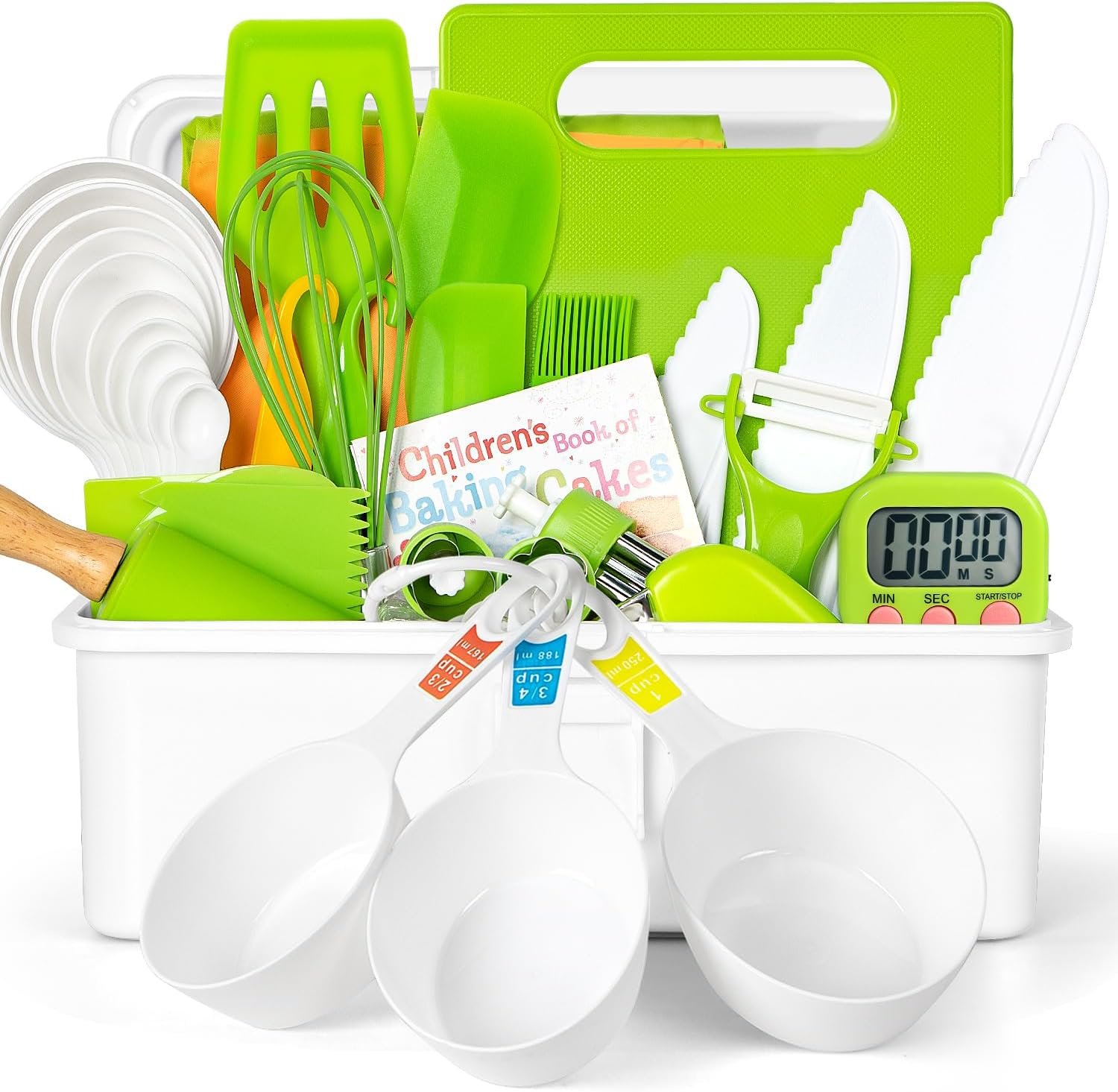 37PCS Kids Cooking Sets Real, Junior Chef Cooking and Baking Set, Toddler Knife Set with Storage Case Timer Kid Safe Knives Cutting Board, Montessori Kitchen Toys Birthday Gifts for Girls Boys