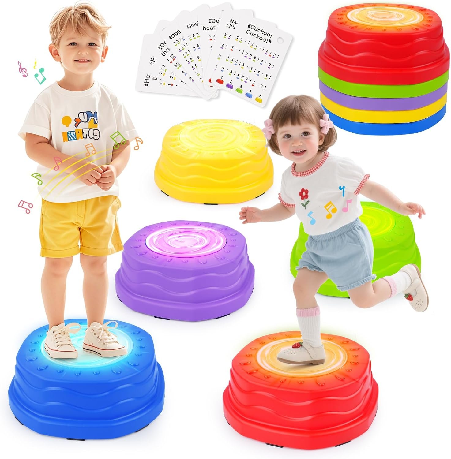 QANIY Stepping Stones for Kids – Light Up Music Toddler Toys, Non-Slip 5pcs