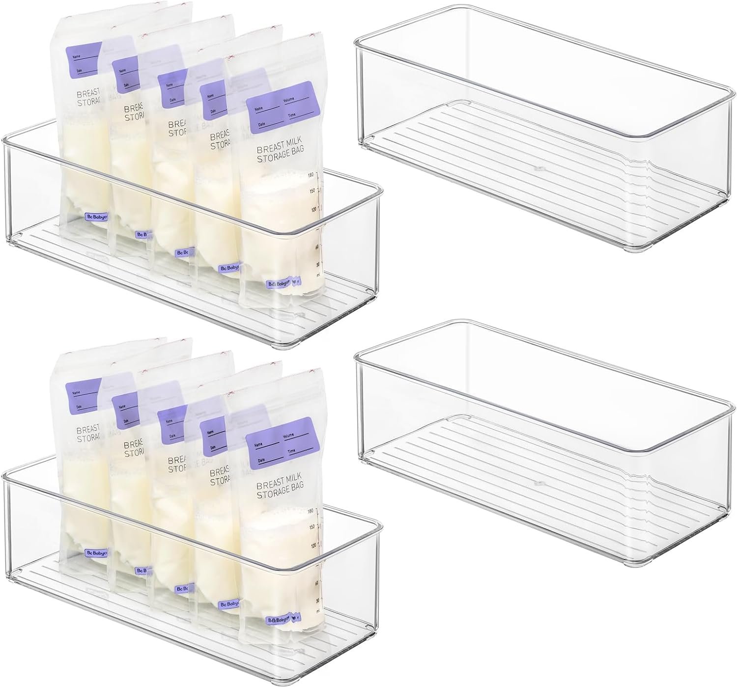 Hudgan 4 Pack Breastmilk Storage Containers,Fridge Freezer Organizer Bins