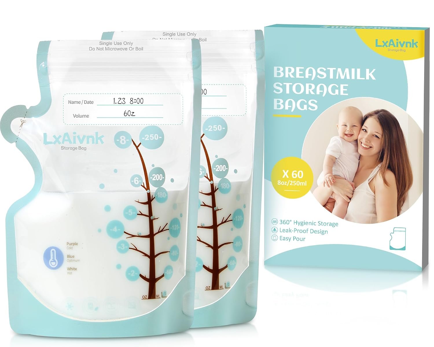 Temp-Sensing Breastmilk Storage Bag – 8oz(60Pcs)