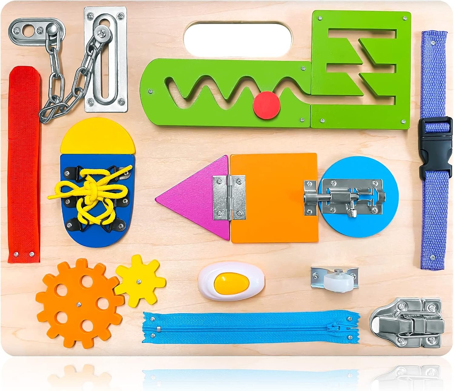 Toddlers Busy Board, Montessori Busy Board for Age 1, Wooden Sensory Toys
