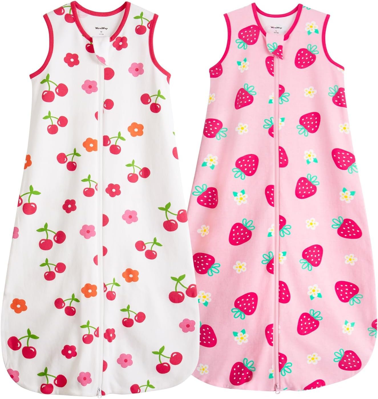 Baby Sleep Sack 6-12 Months 100% Cotton 1.0 Tog 2-Way Zip 2 Pack