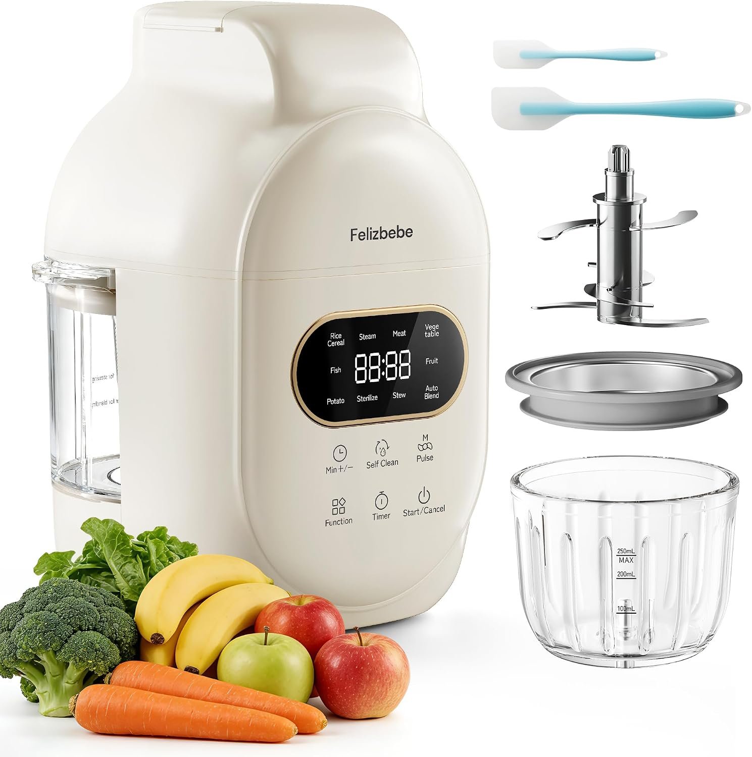 Glass Baby Food Maker Steamer and Blender,One Step Auto Baby Food Processor Puree Maker Grinder Mills,Glass Bowl with 316 Stainless Steel Blades,Auto Cooking,Self Clean,Timer,BPA-Free