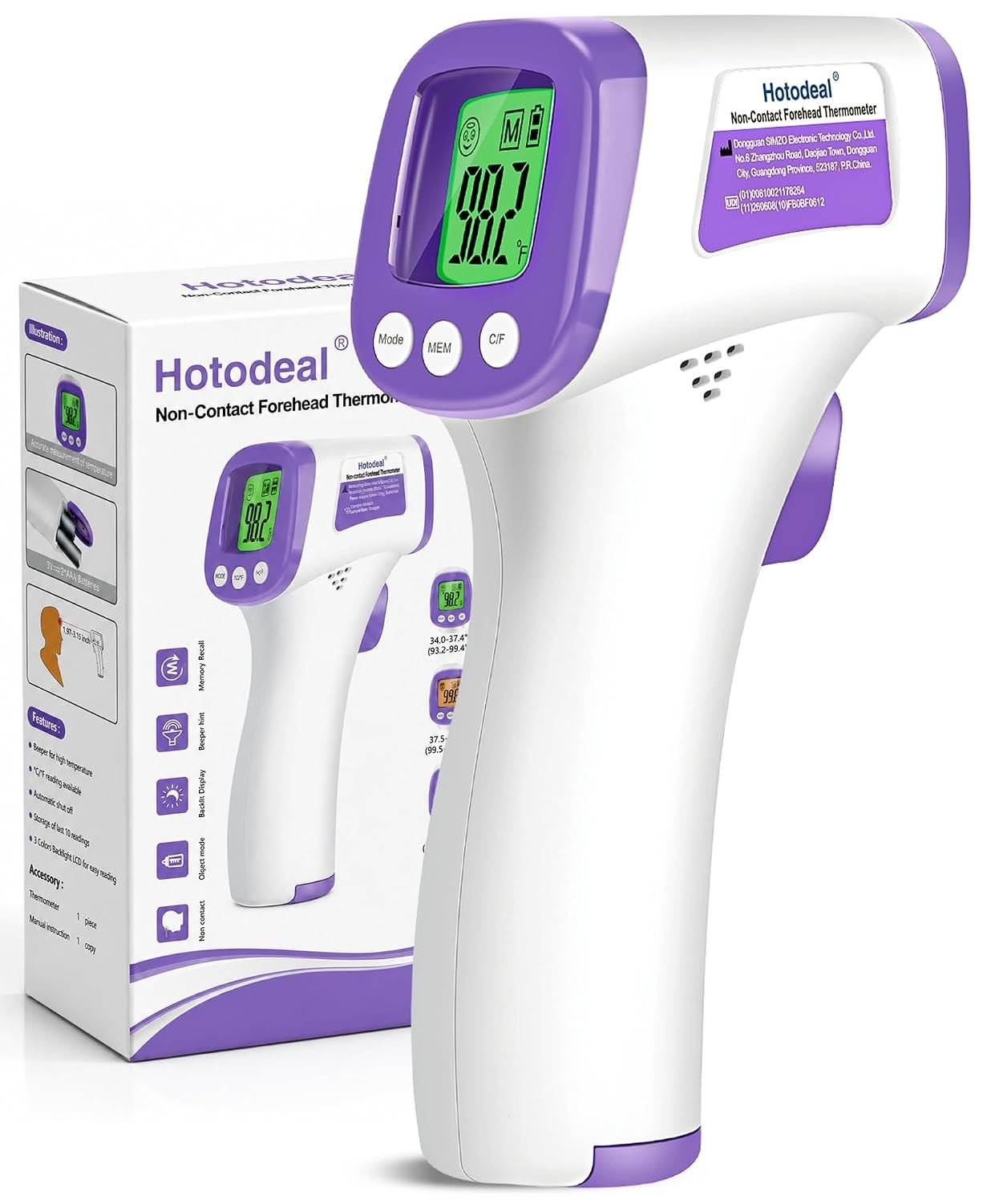 Hotodeal No-Touch Infrared Forehead Thermometer for Adults, Kids & Babies