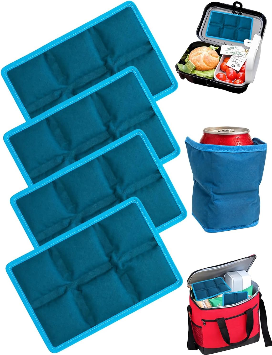 aadsioahd 4 Pack Ice Packs for Lunch Boxes, Slim Reusable Freezer Packs