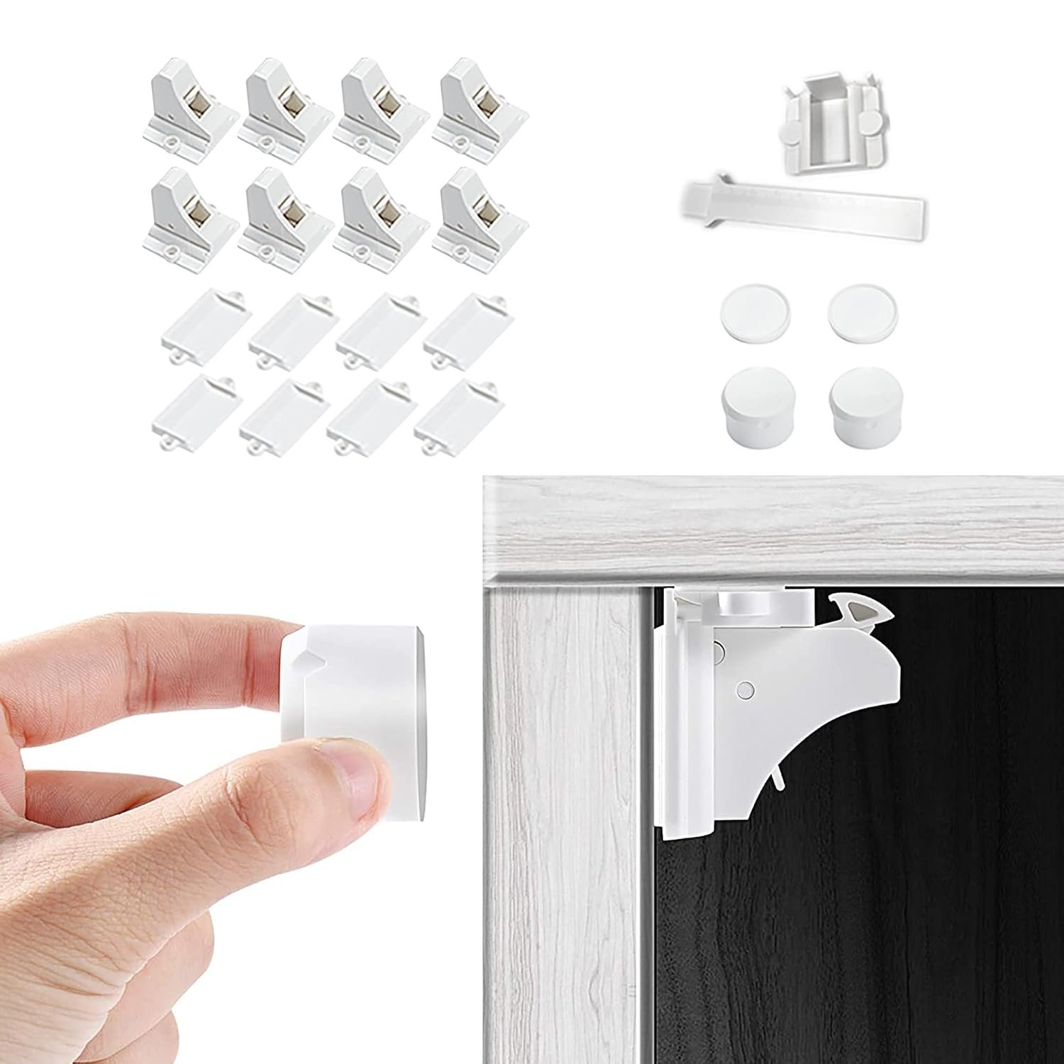 Vmaisi Adhesive Magnetic Cabinet Locks for Babies (8 Locks and 2 Keys)