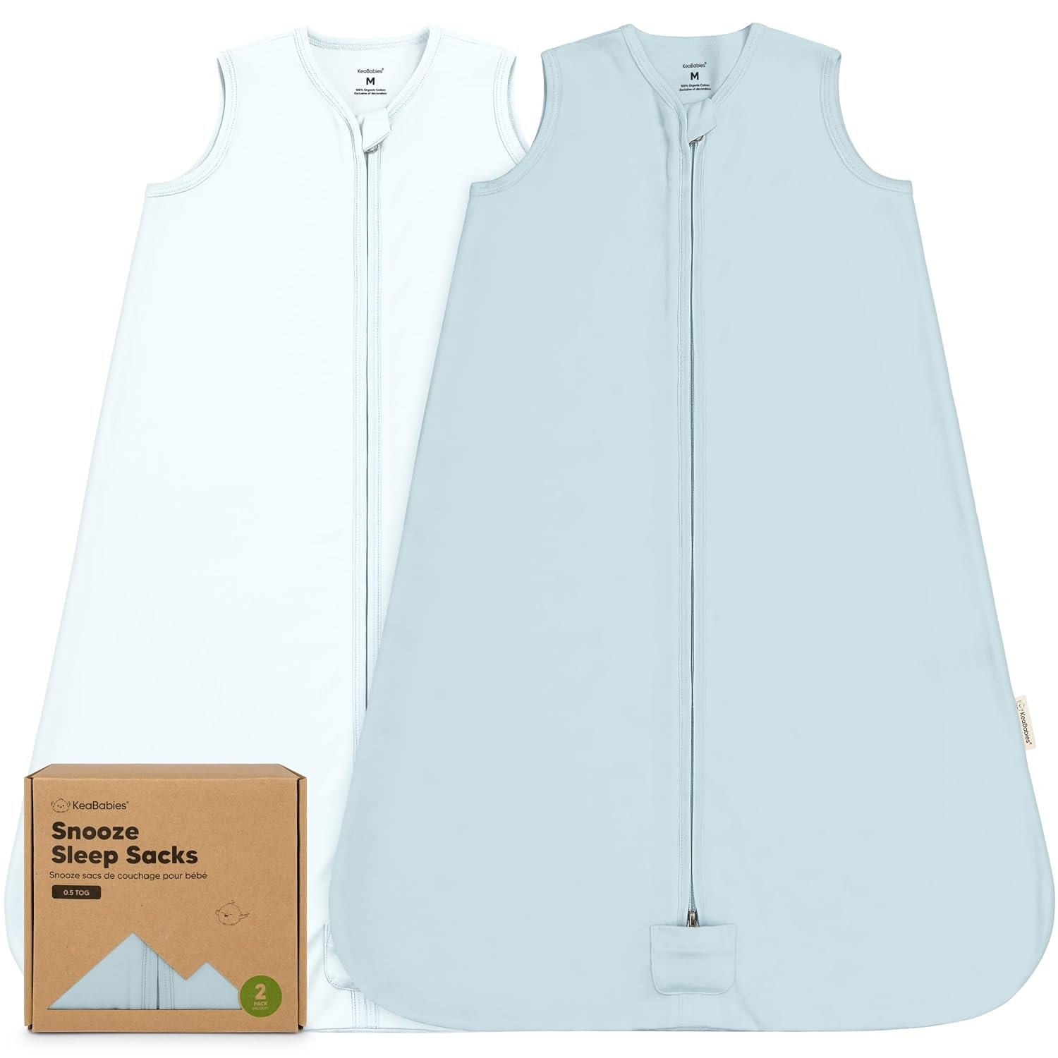 2-Pack Baby Sleep Sacks, Zipper Wearable Blanket,100% Cotton (Glacier, M)