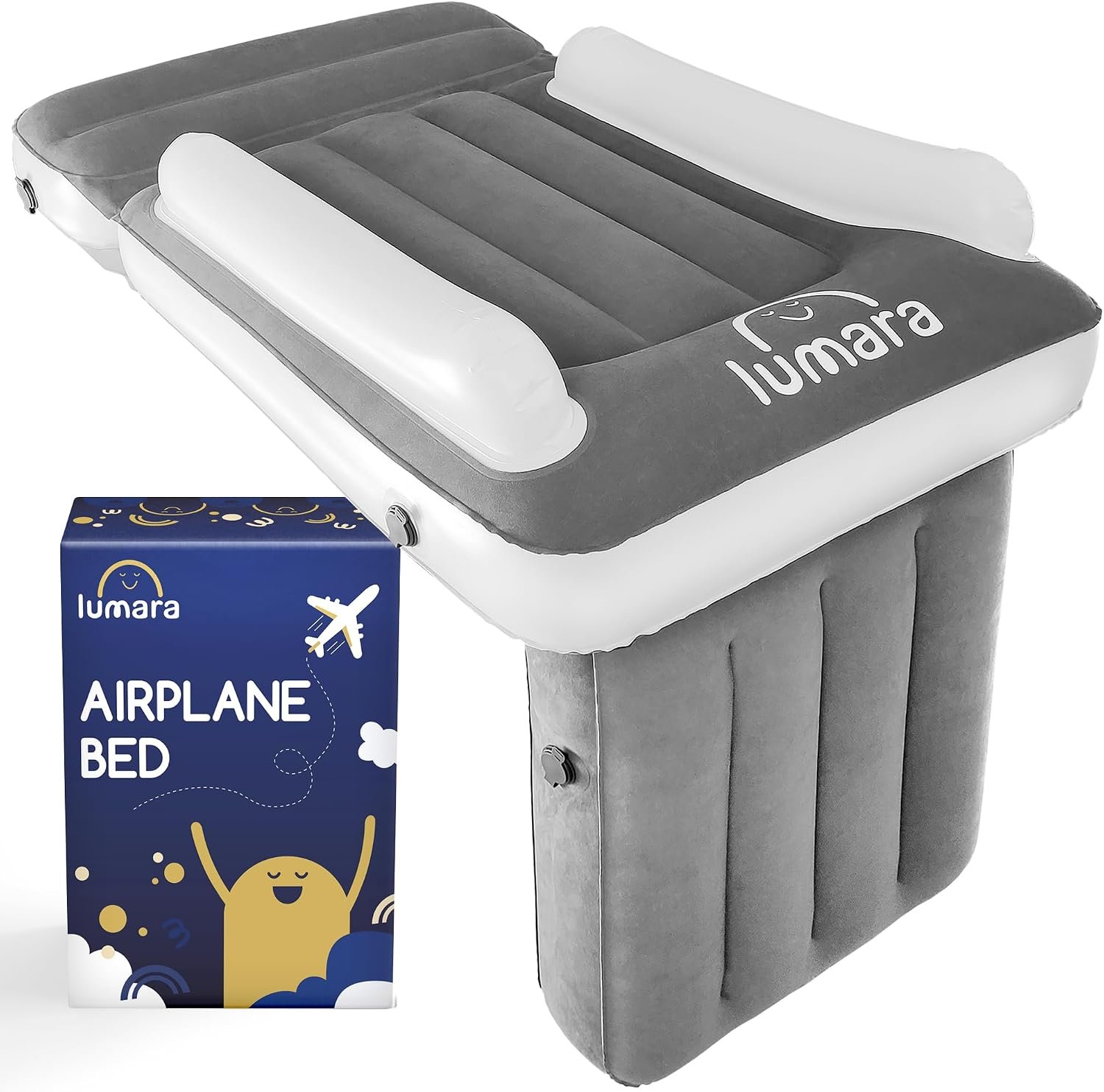 LUMARA Toddler Airplane Bed – Inflatable Airplane Bed for Toddlers, Plane Baby Mattress for Kids – Blow Up Air Mattress for Child Flight Sleep with Safety Belt, Innovative Valves, No Pump Needed