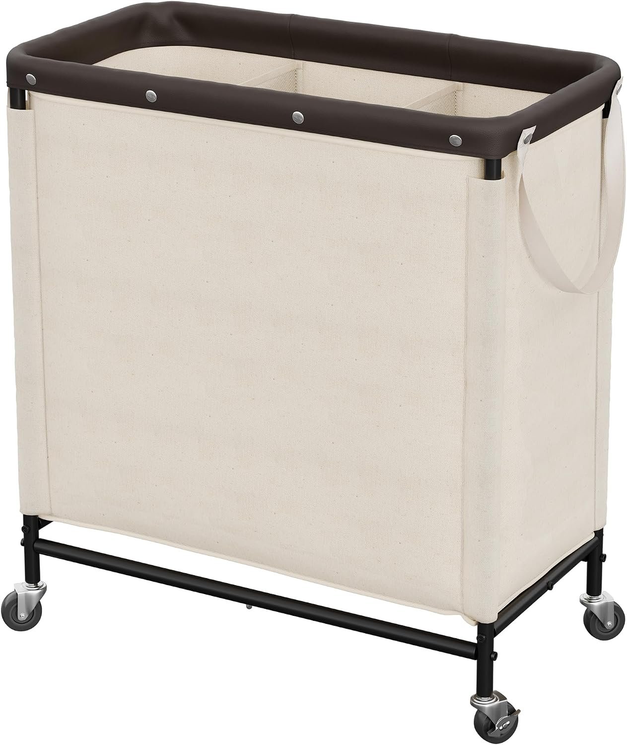 StorageWorks 3 Section Laundry Hamper, 120L Beige Sorter Cart with Wheels