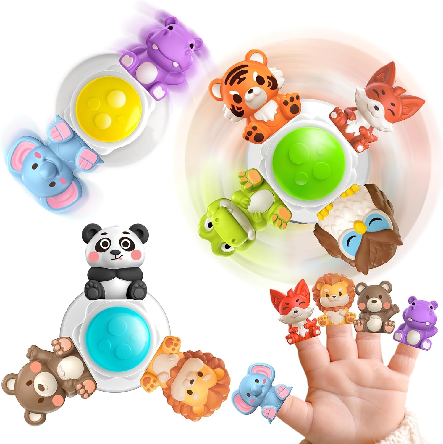 3PCS Cute Safari Animals Suction Spinner Toys for Babies