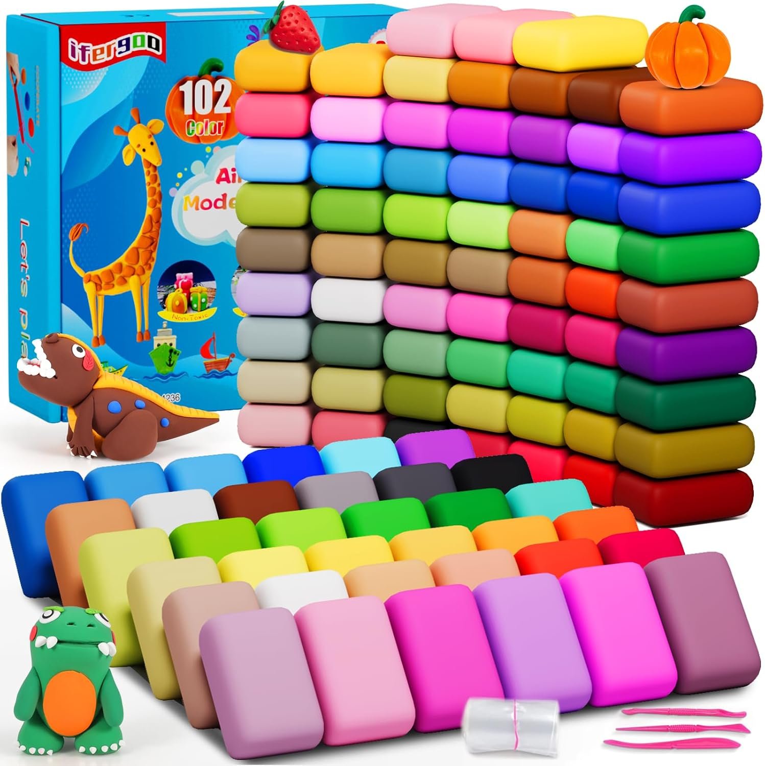 ifergoo Air Dry Clay for Kids – 102 Colors Modeling Magic Foam Clay Kit