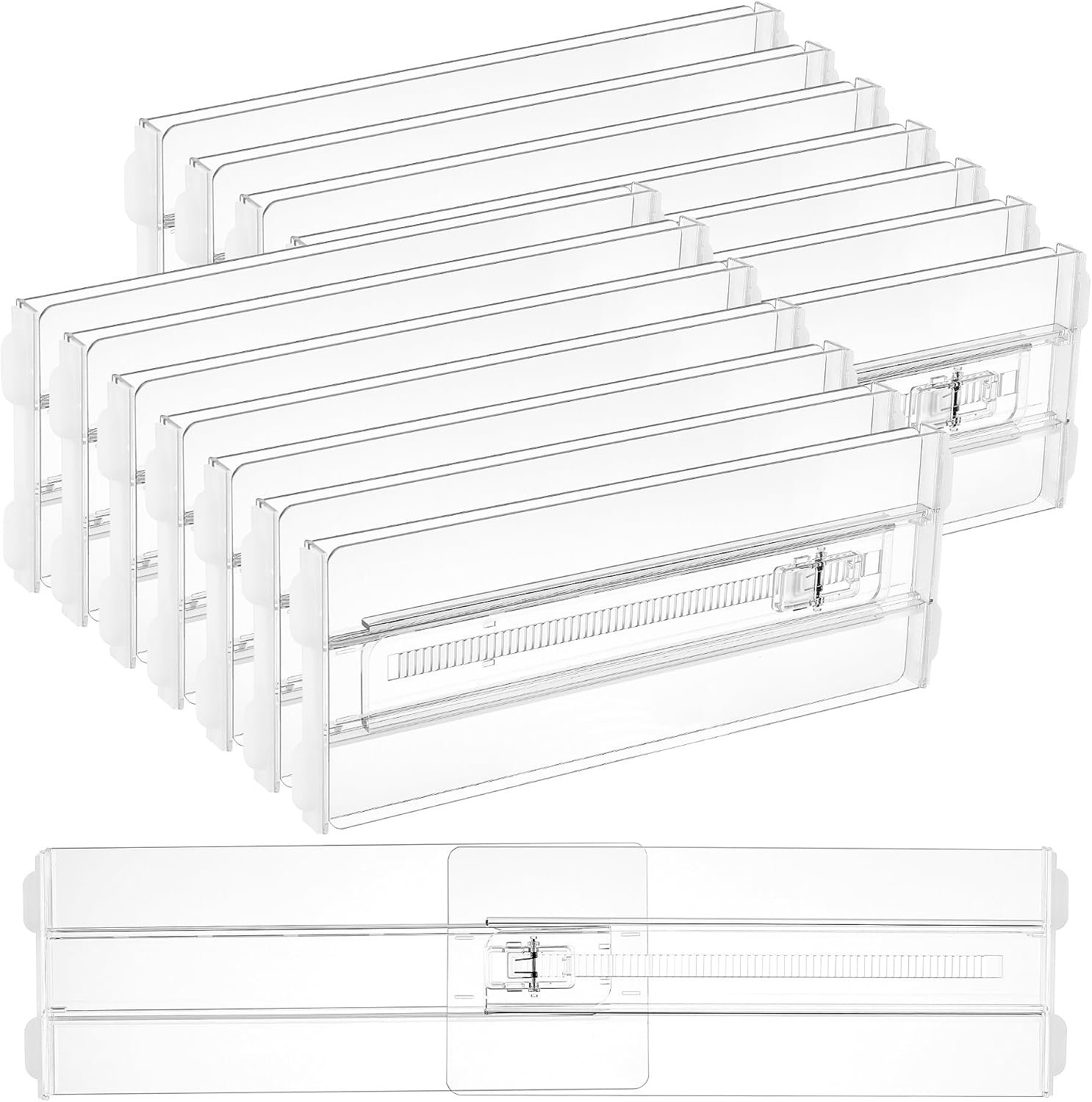 Vtopmart 14 Pack Drawer Dividers for Clothes, 4″ High 10.2″-16.5″ Adjustable Expandable Dresser Drawer Organizer, Clear Plastic Separators for Dresser, Baby Clothing, Underwear, Cosmetic, Toiletries