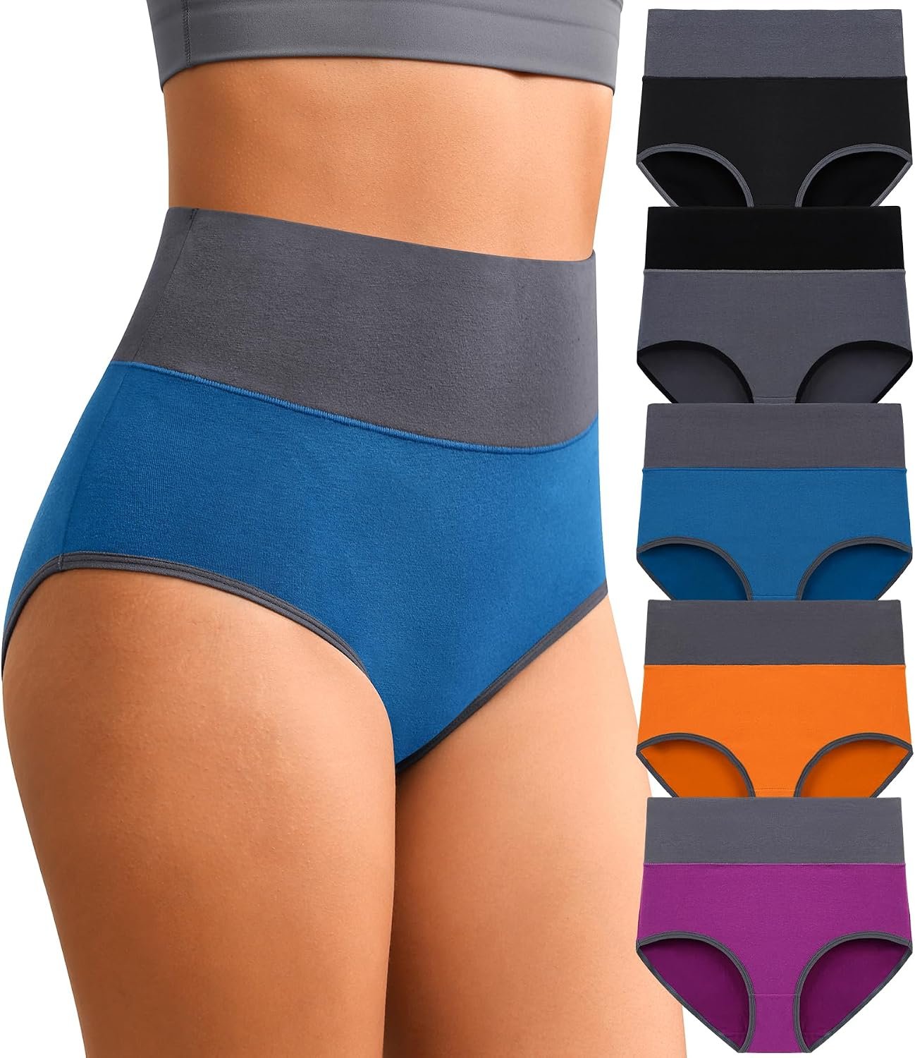 Eiggam High Waisted Underwear for Women Tummy Control Panties Cotton Briefs Full Coverage Breathable Underwear Packs Women