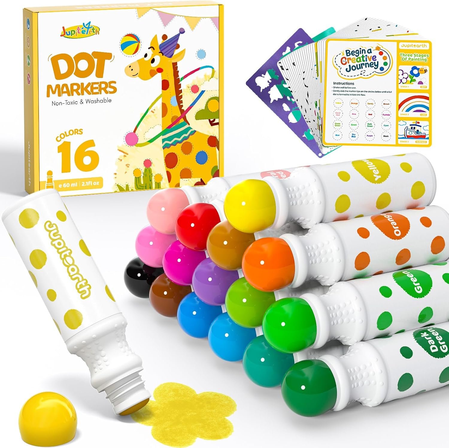 JUPITEARTH 42 PCS Dot Markers for Kids, Washable Dot Paints, 16 Colors